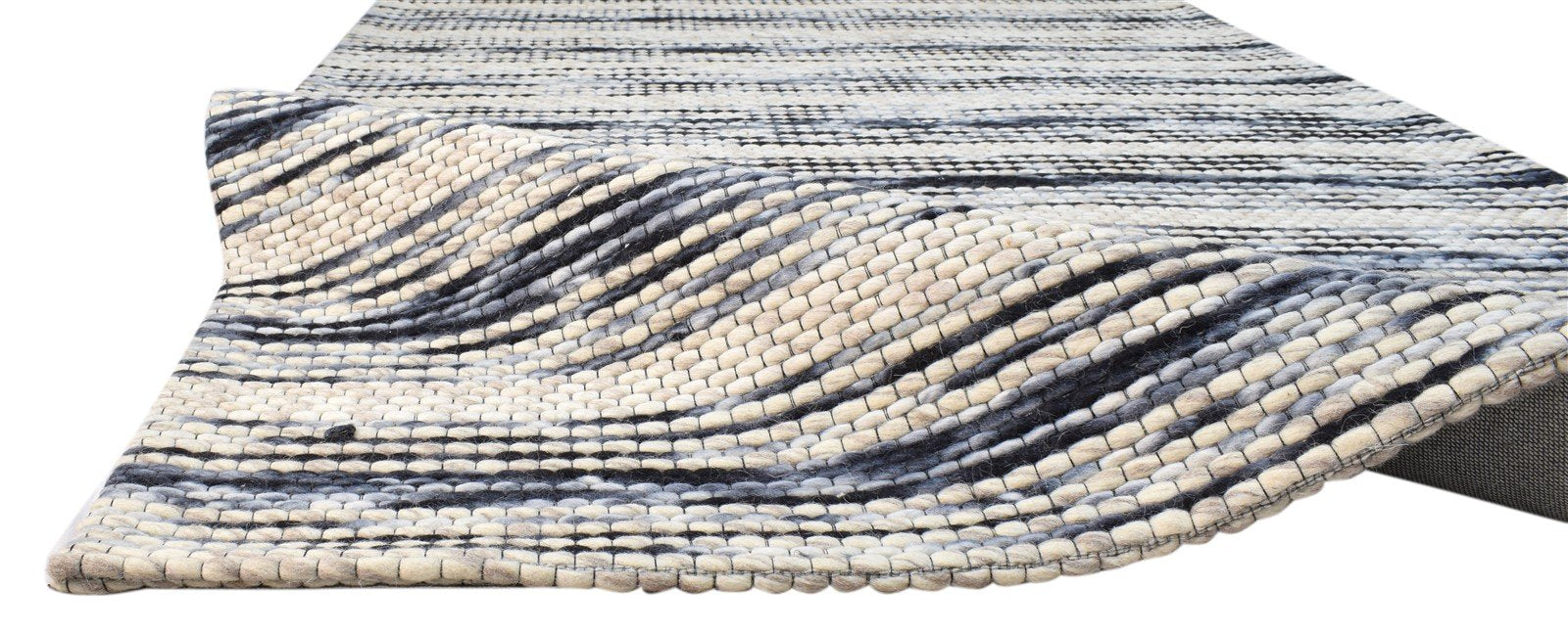 Wool Charcoal Rug 5X8 Modern Hand Woven Scandinavian Striped Room Size Carpet 