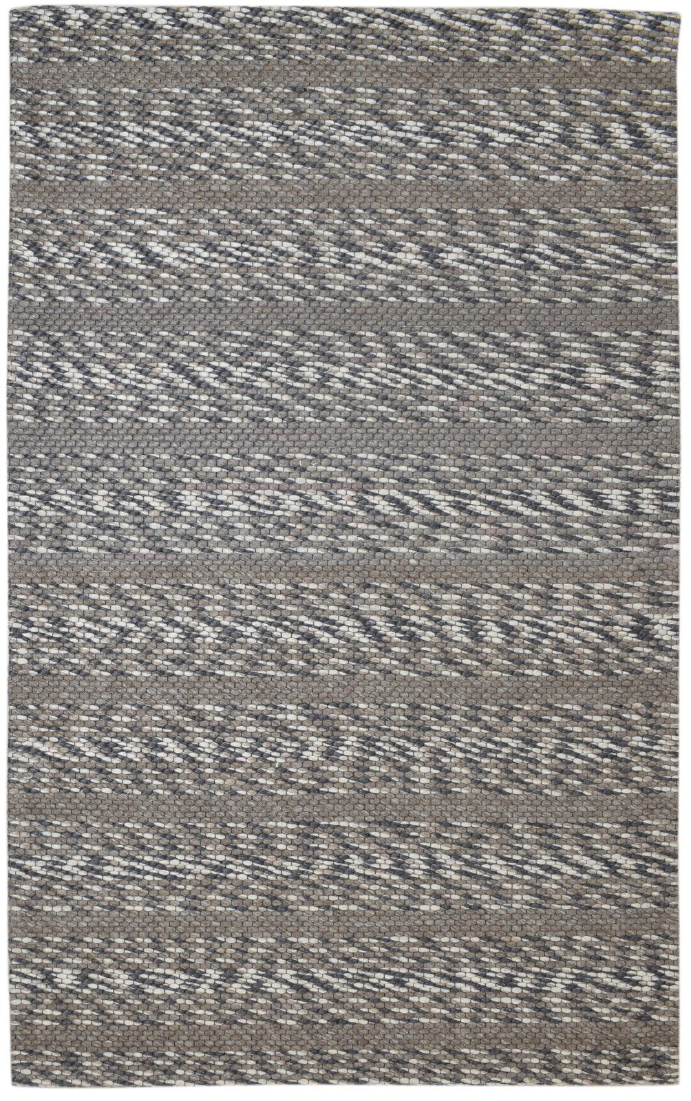 Charcoal Wool Rug 5X8 Modern Hand Woven Scandinavian Striped Room Size Carpet