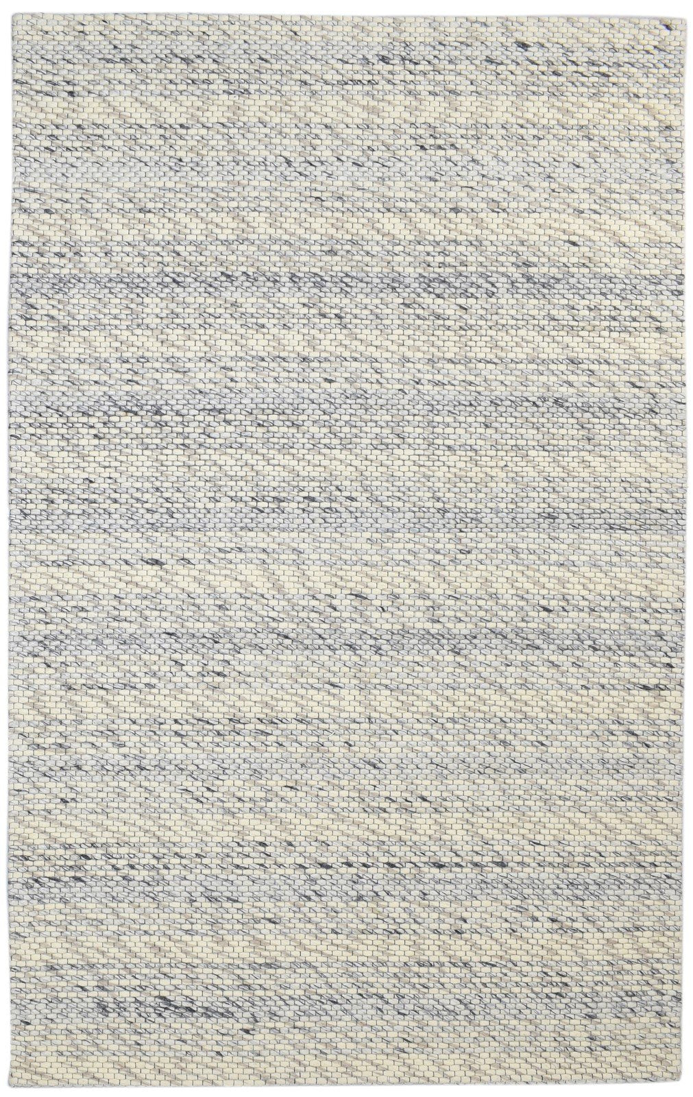 Wool Cream Rug 5' X 8' Modern Hand Woven Scandinavian Striped Room Size Carpet