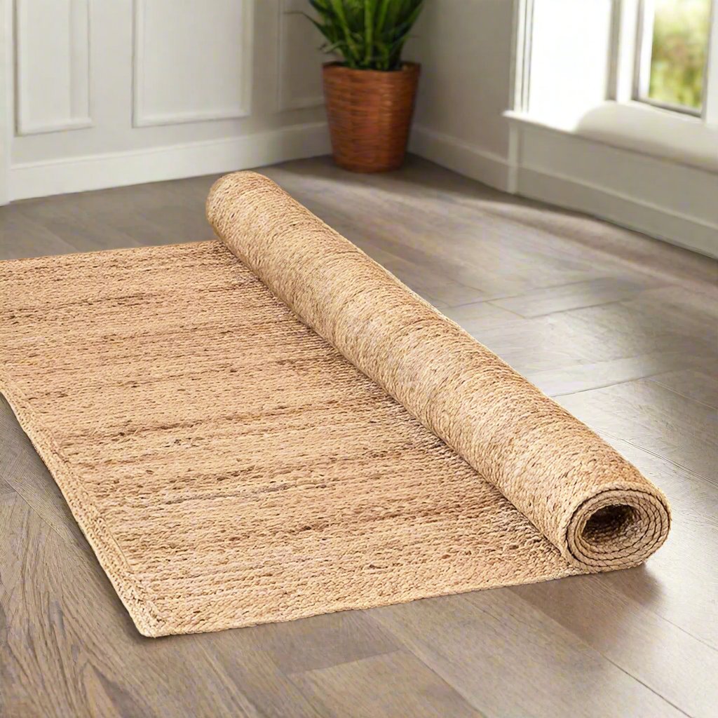 Natural Jute area rug for sale Eco friendly Handwoven jute rug Round runner rug for Bedroom 