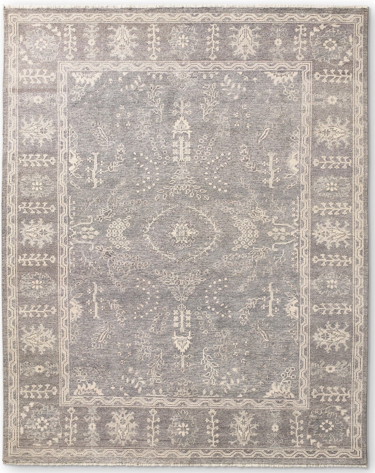 Hand Knot Rug Filoli Grey Wool Rug, Persian Sharouk Rug, Oriental Carpet 