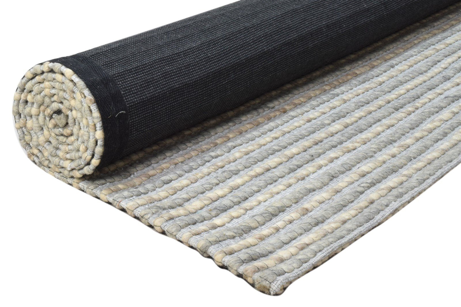 Hand Woven Grey Wool Rug 5' X 8' Modern Scandinavian Striped Room Size Carpet 