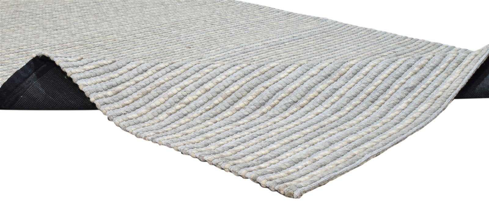 Hand Woven Grey Wool Rug 5' X 8' Modern Scandinavian Striped Room Size Carpet 