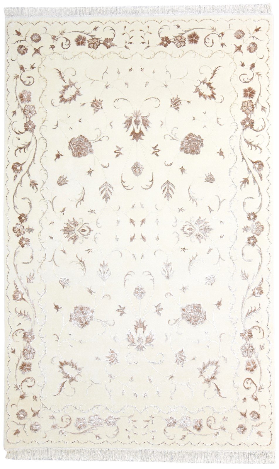6X10 Rug Wool / Silk Cream Persian Hand Knotted Abbuson Oriental Large Carpet   7865125208213