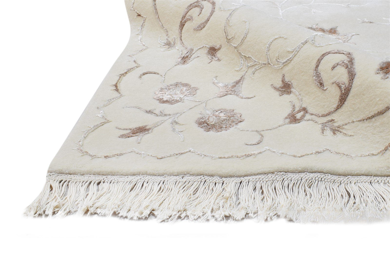 6X10 Rug Wool / Silk Cream Persian Hand Knotted Abbuson Oriental Large Carpet   7865125208213