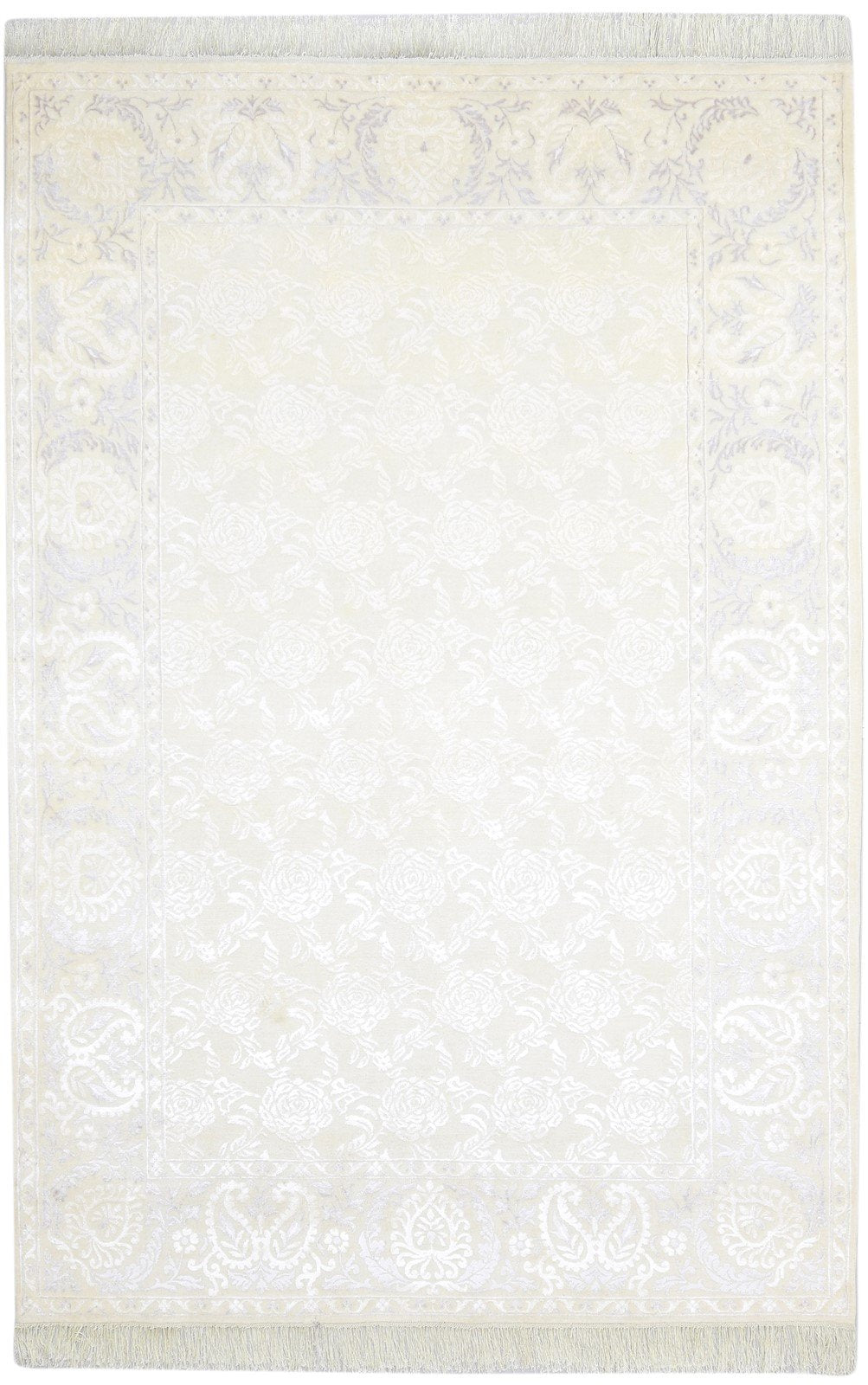 6X10 Rug Wool / Silk Off-White Persian Hand Knotted Kashan Floral Large Carpet   7864904876181