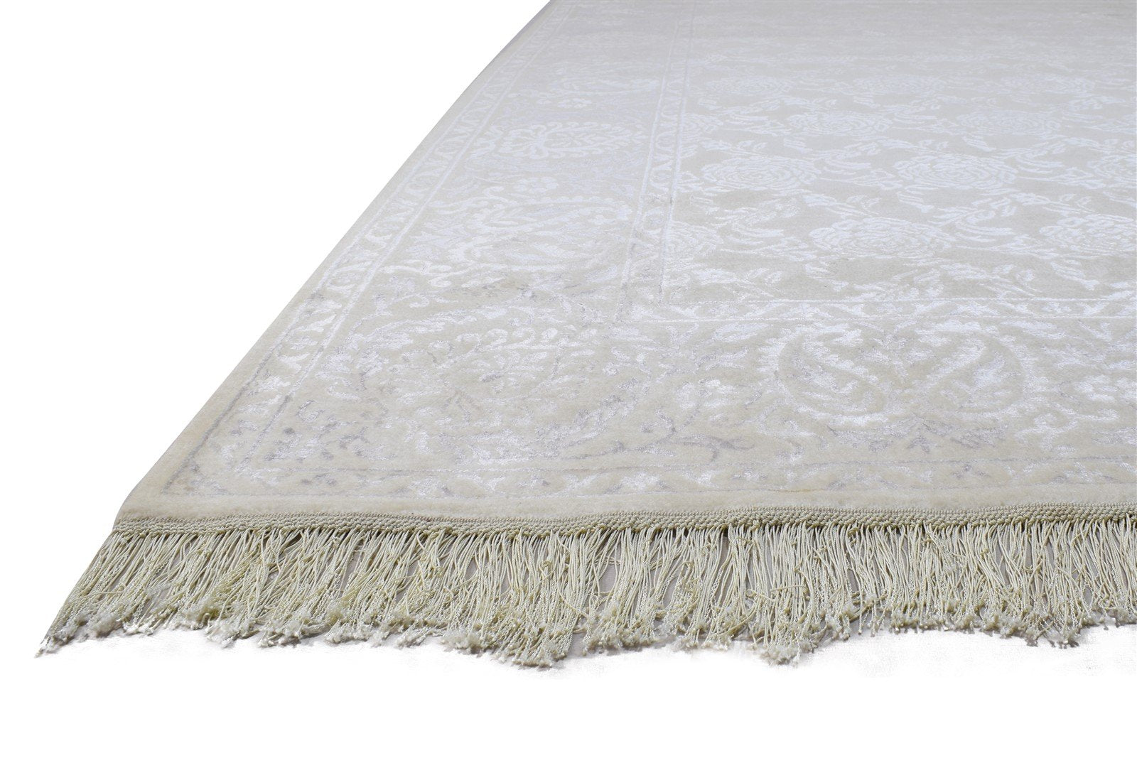 6X10 Rug Wool / Silk Off-White Persian Hand Knotted Kashan Floral Large Carpet   7864904876181