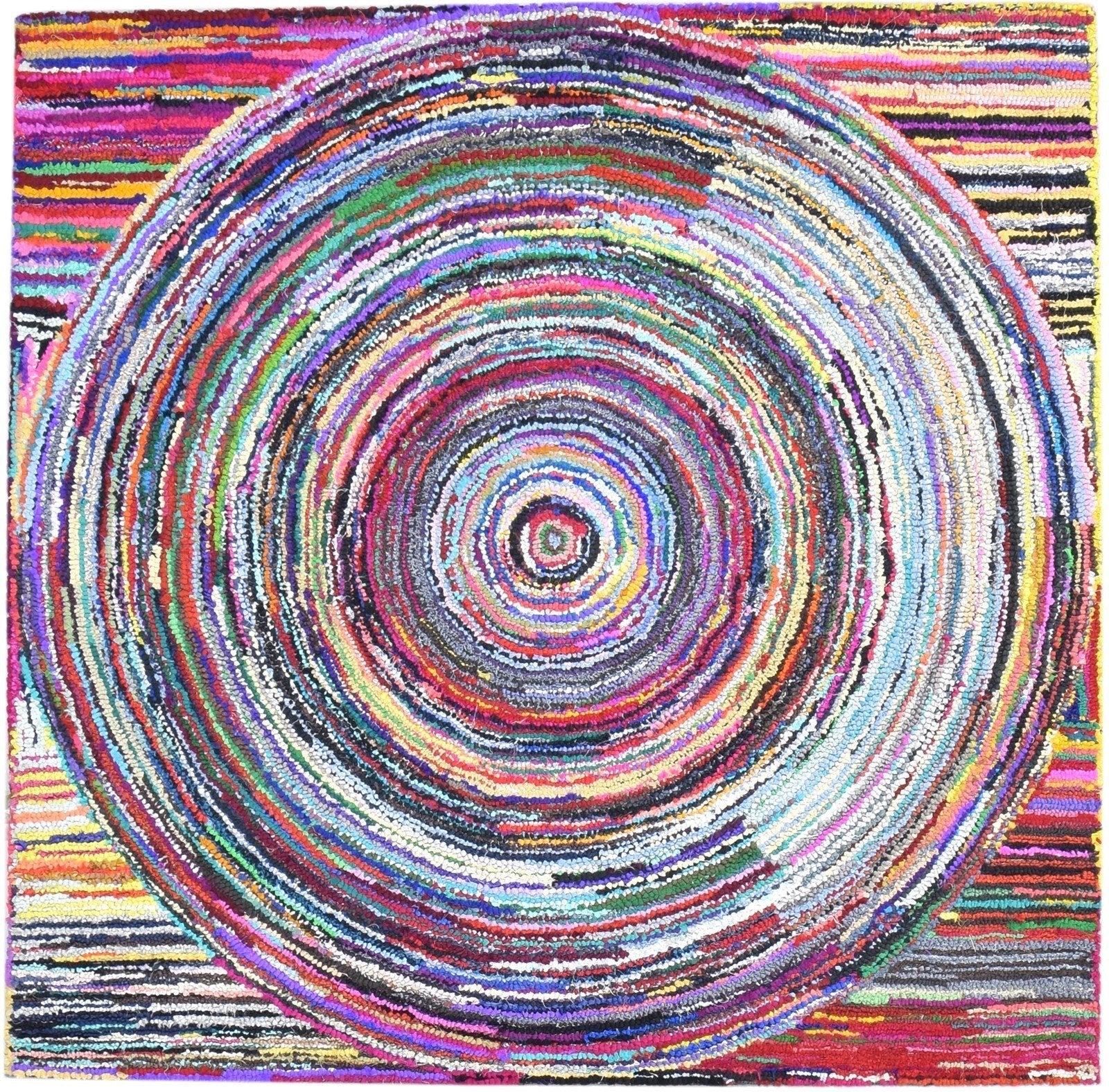 6X6 Rug Cotton Polyester Colorful Modern Hand Tufted Bohemian Circles Large   7865131860117