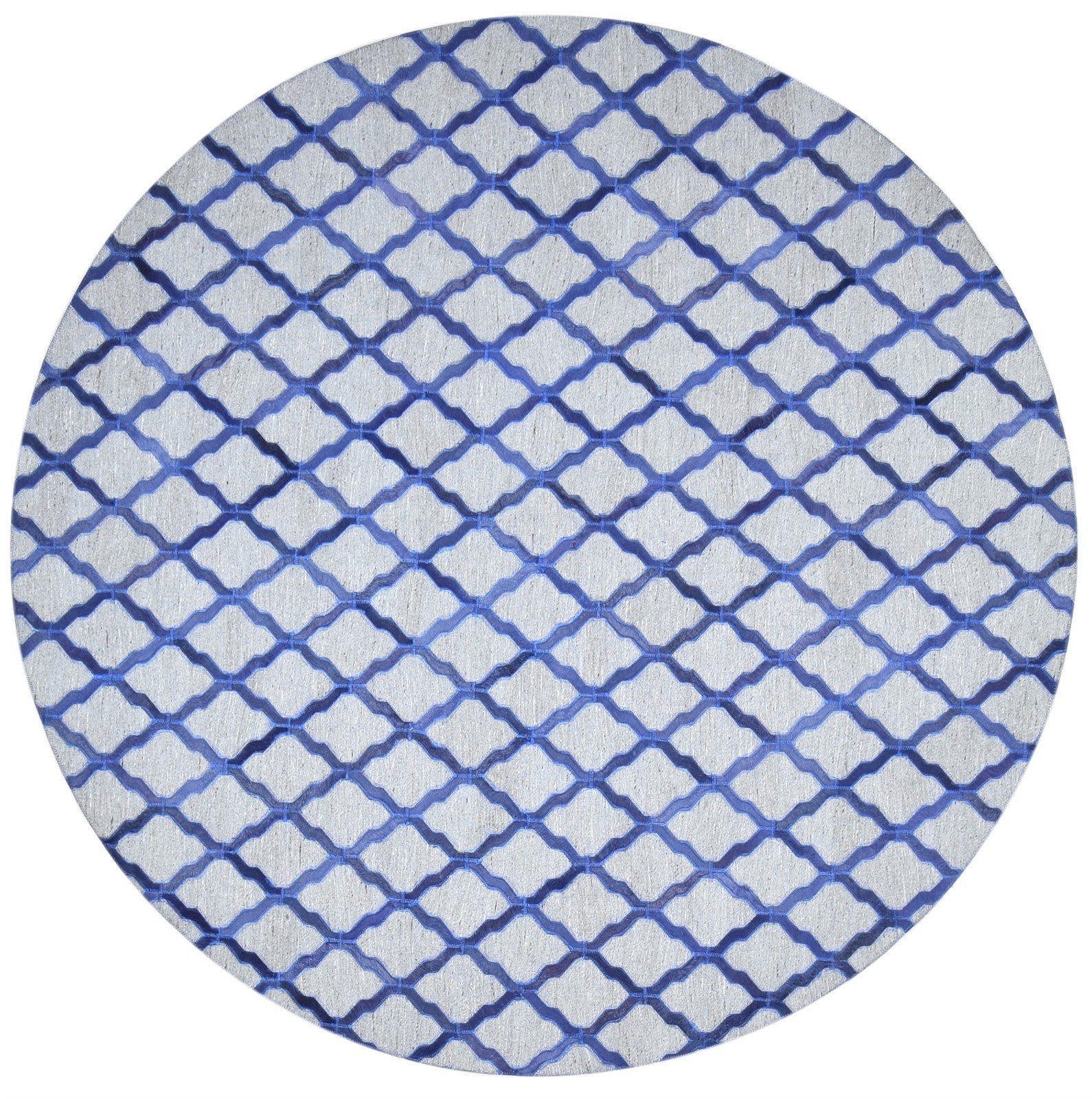 6X6 Rug Leather / Cotton Blue Modern Hand Woven Moroccan Trellis Room Size   7864915394709