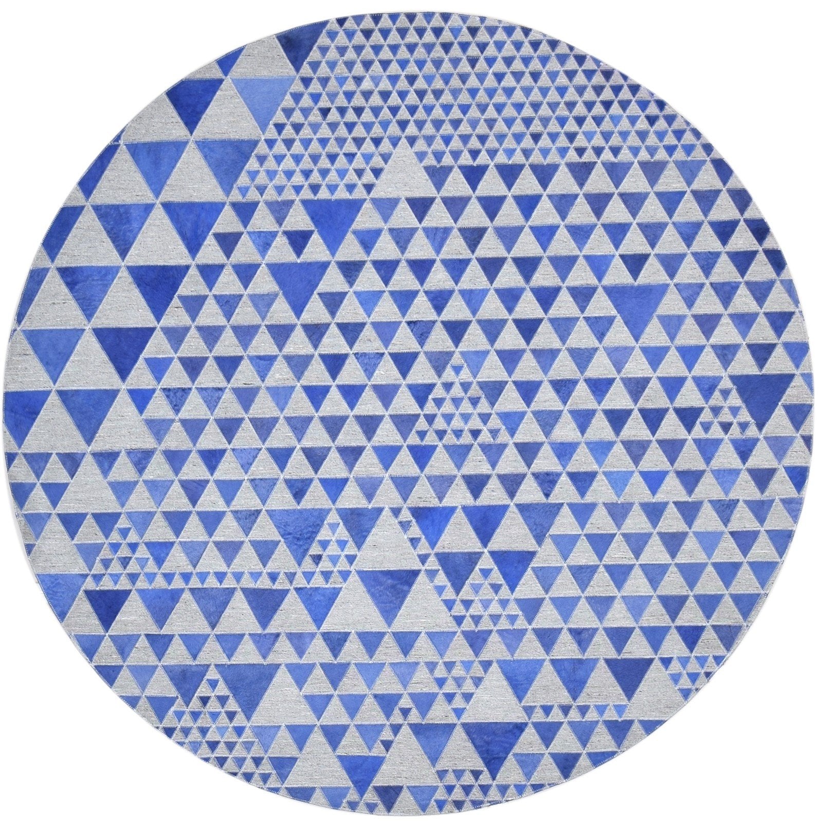 6X6 Rug Leather / Cotton Blue Modern Hand Woven Scandinavian Triangles Room Size   7864945770645