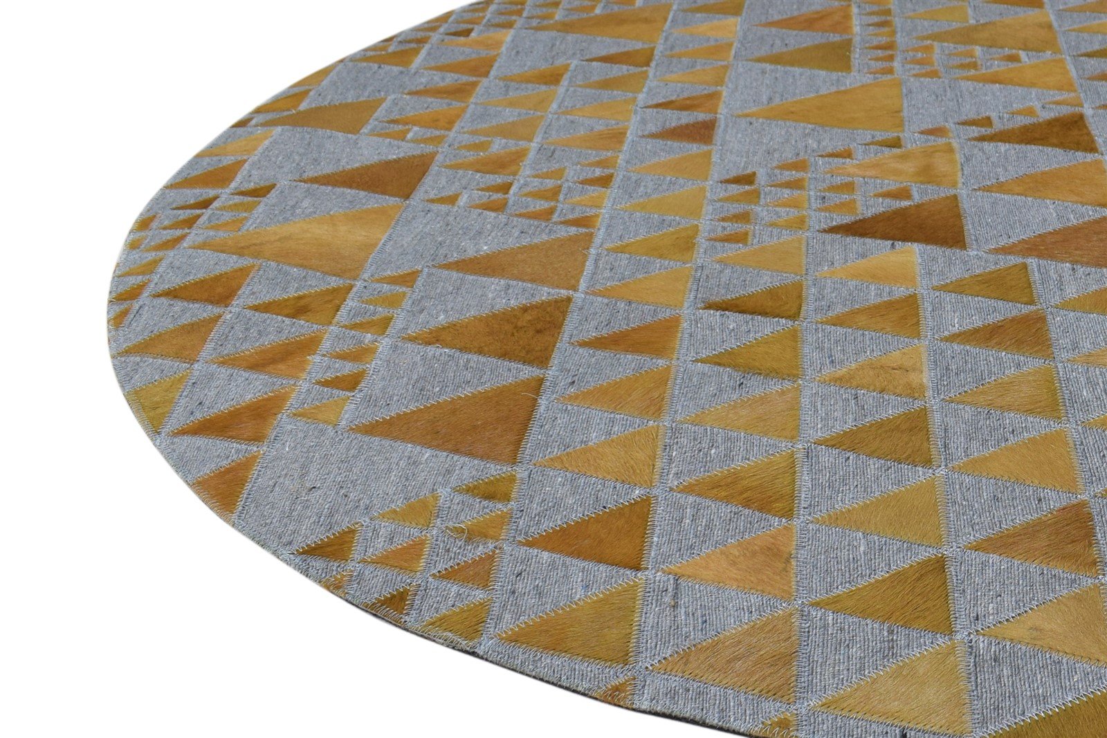 6X6 Rug Leather / Cotton Gold Modern Hand Woven Scandinavian Triangles Room Size   7864944623765
