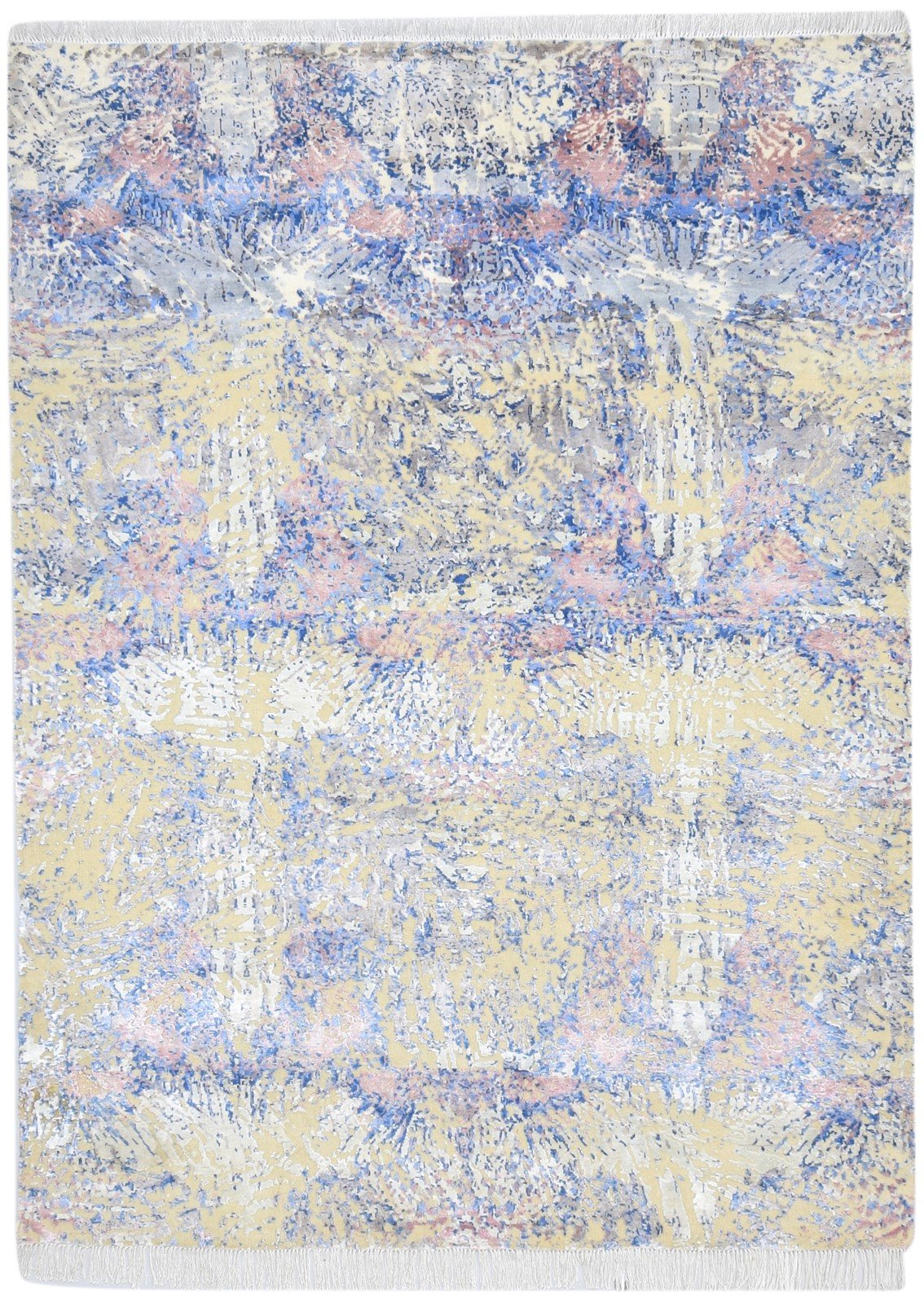 6X8 Rug Wool / Silk Blue Modern Hand Knotted Bohemian Abstract Room Size Carpet   7864426922133
