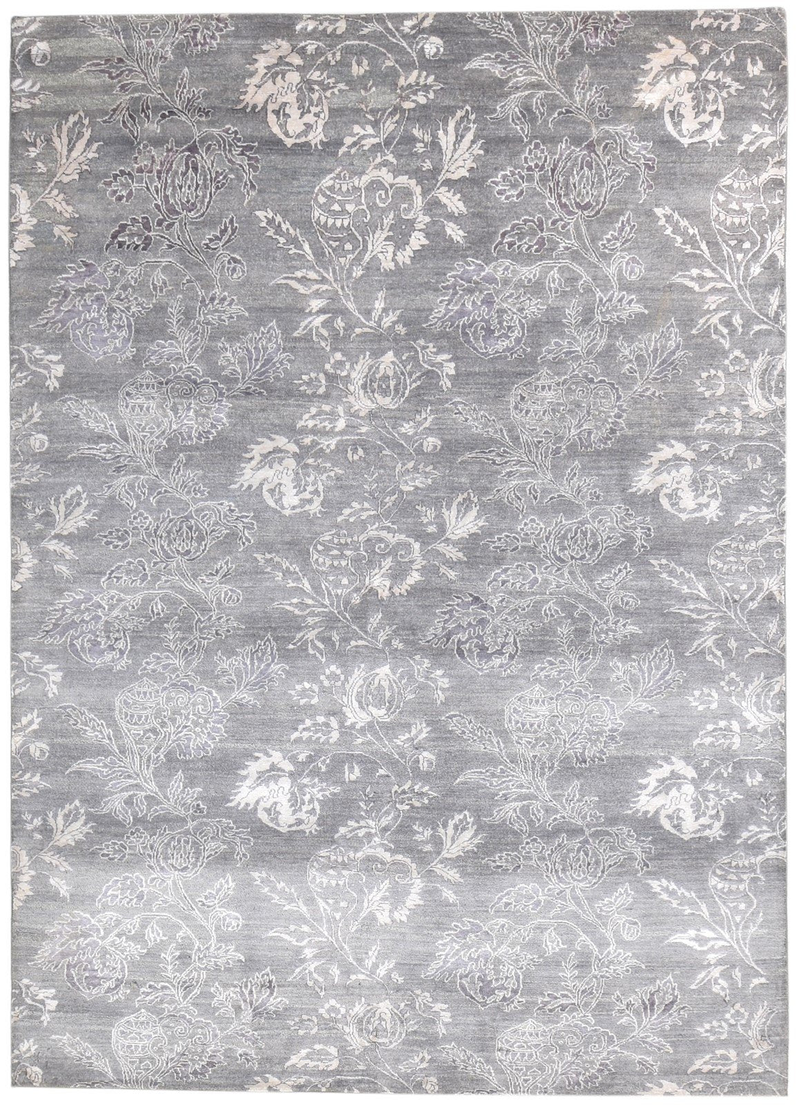 6X8 Rug Wool / Silk Grey Modern Hand Knotted American Floral Room Size Carpet   7865207128213