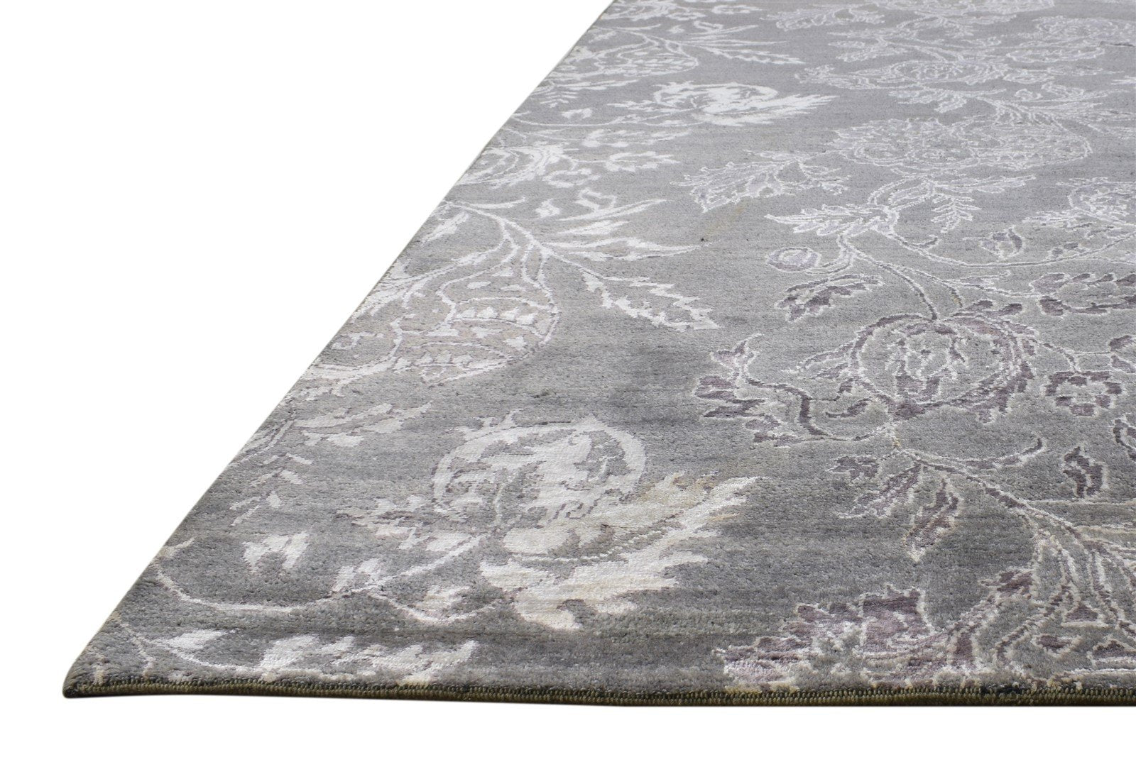 6X8 Rug Wool / Silk Grey Modern Hand Knotted American Floral Room Size Carpet   7865207128213