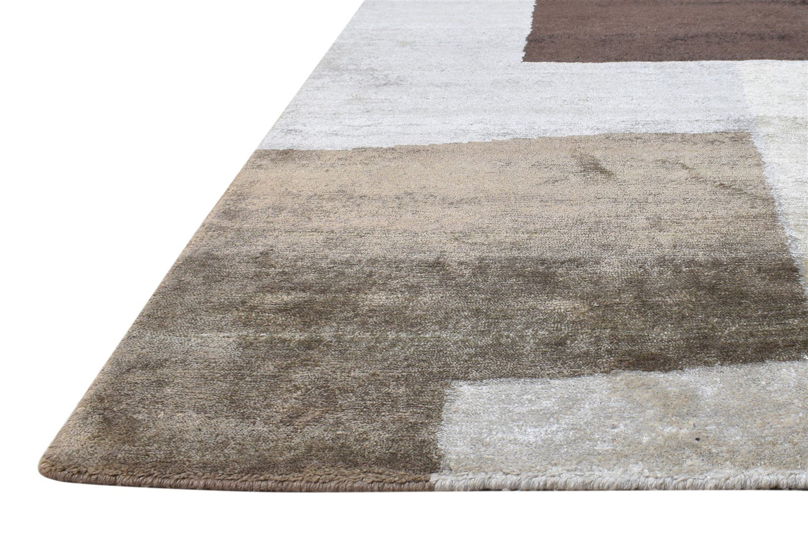 6X9 Rug Silk Brown Modern Hand Knotted Scandinavian Geometric Room Size Carpet   7865067208853
