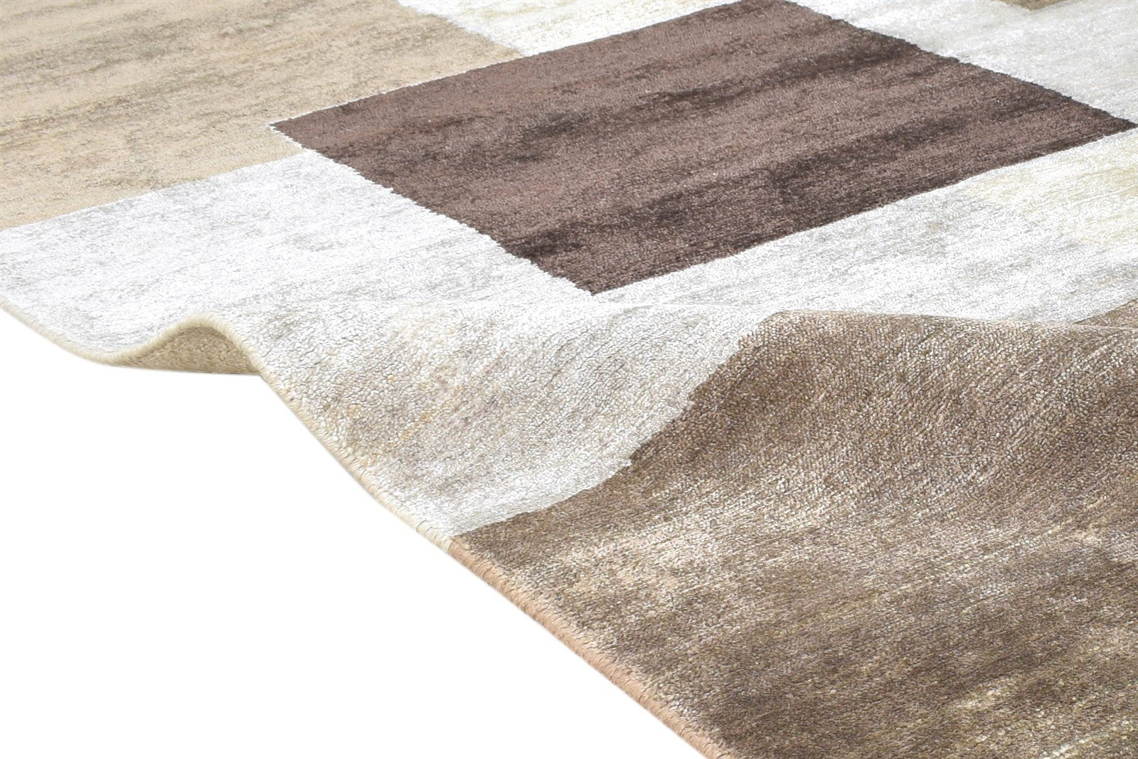 6X9 Rug Silk Brown Modern Hand Knotted Scandinavian Geometric Room Size Carpet   7865067208853