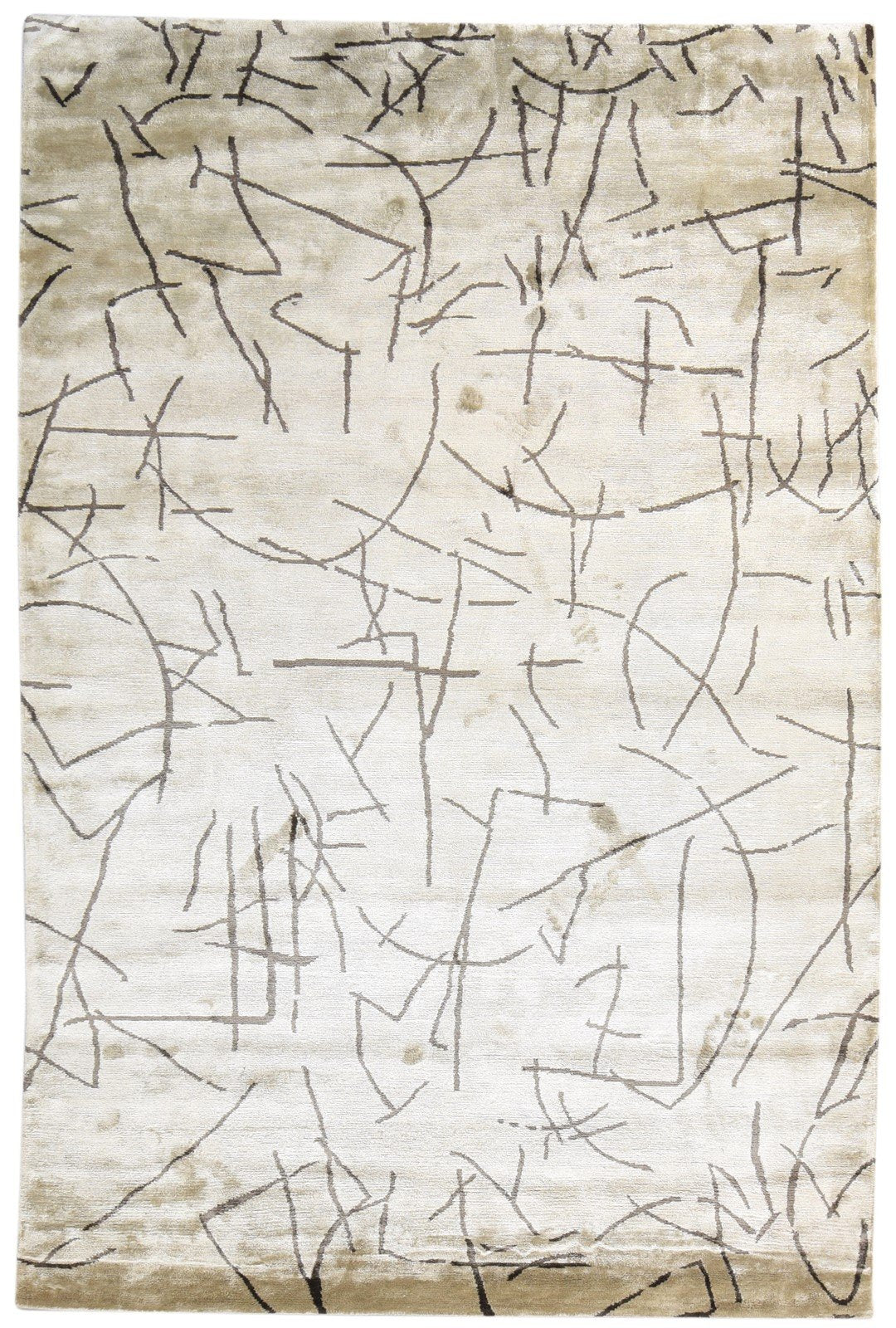 6X9 Rug Silk Cream Modern Hand Knotted Scandinavian Abstract Room Size Carpet   7865066684565