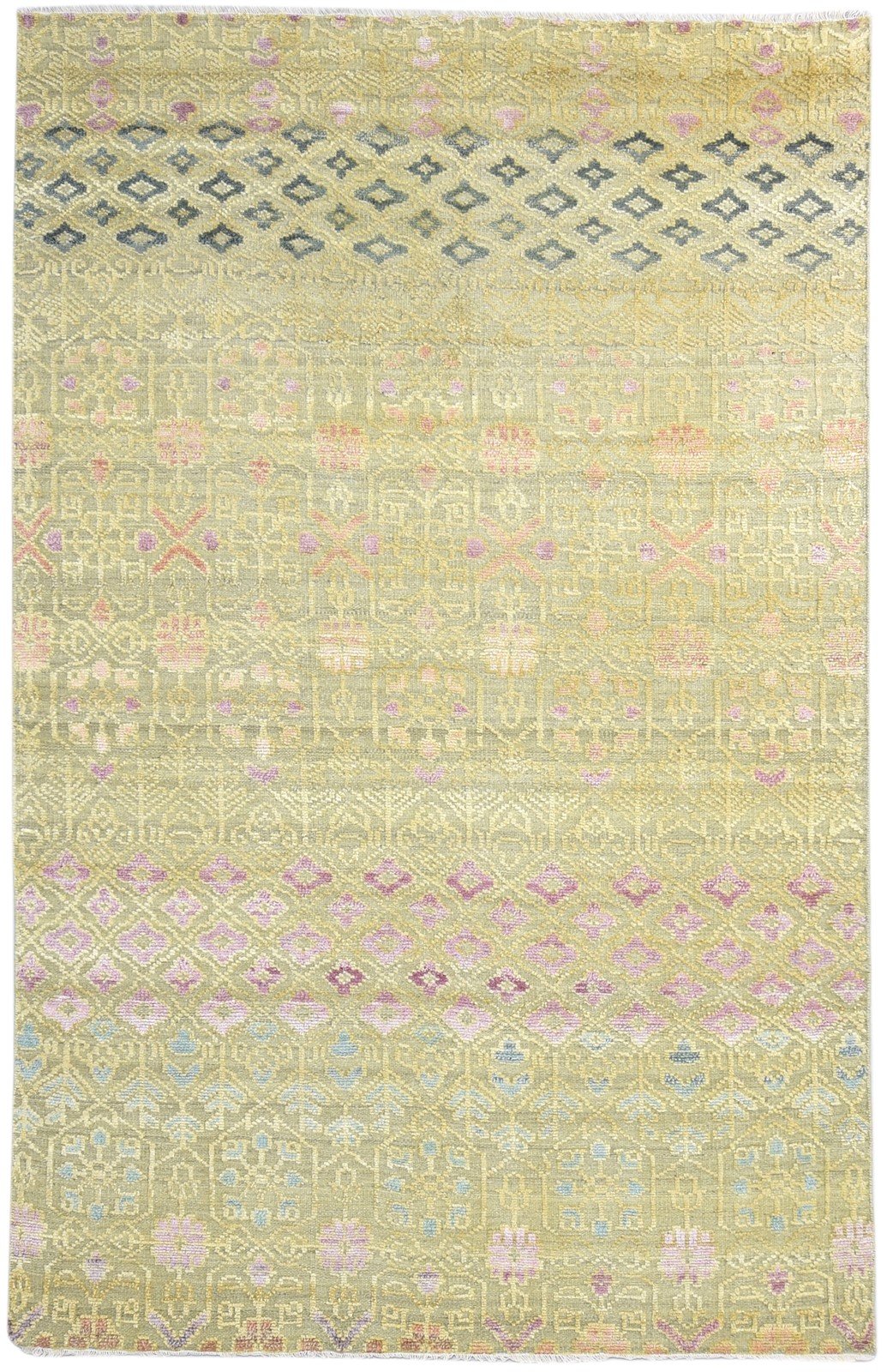 6X9 Rug Wool Silk Green Modern Hand Knotted Scandinavian Nordic Room Size   7865178128533