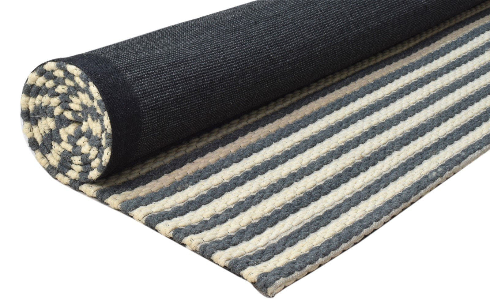 Wool Black Rug 5' X 8' Modern Hand Woven Scandinavian Striped Room Size Carpet 