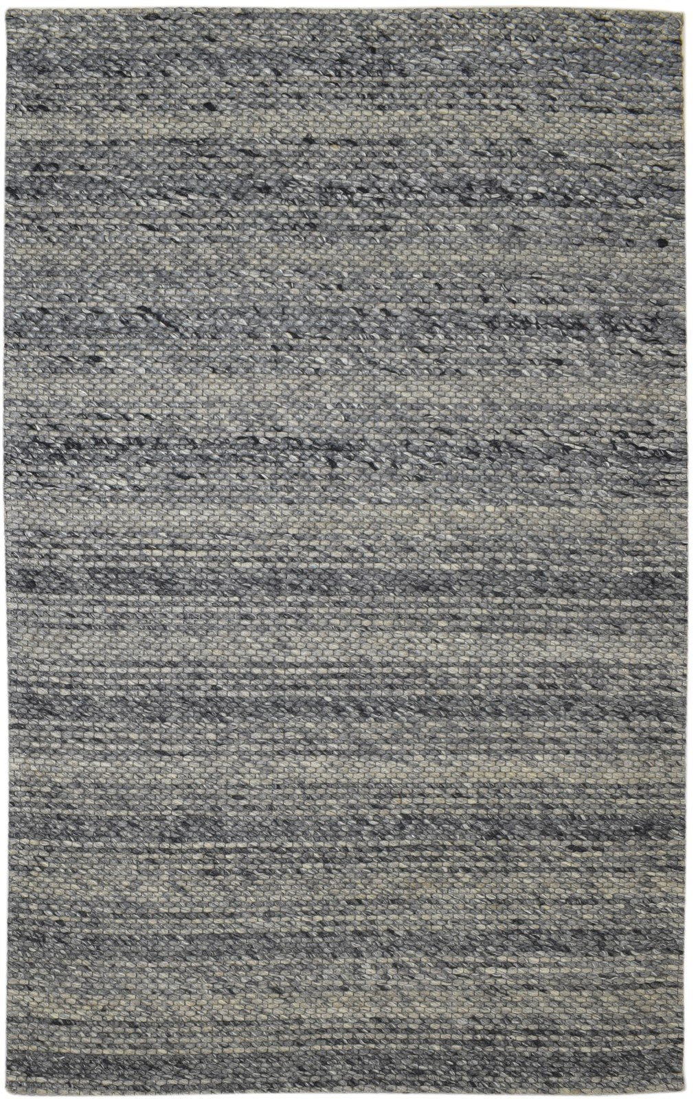 Hand Woven Black Wool Rug 5' X 8' Modern Scandinavian Striped Room Size Carpet