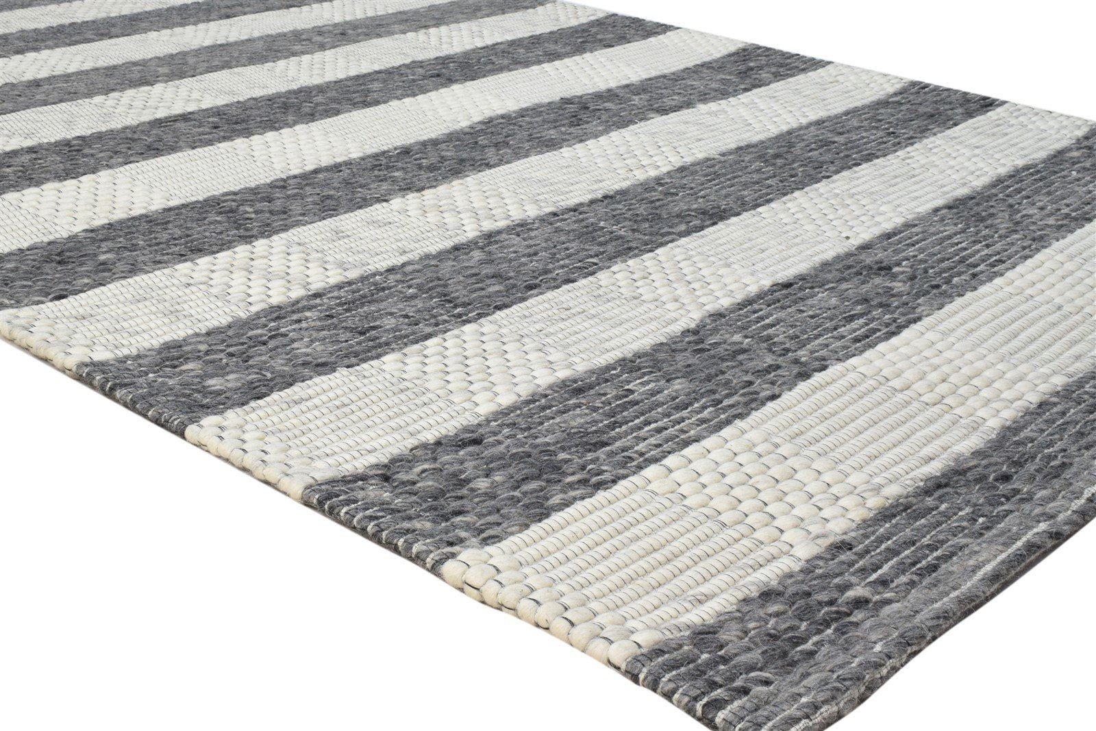 Wool Charcoal Rug 5X8 Modern Hand Woven Scandinavian Striped Room Size Carpet 