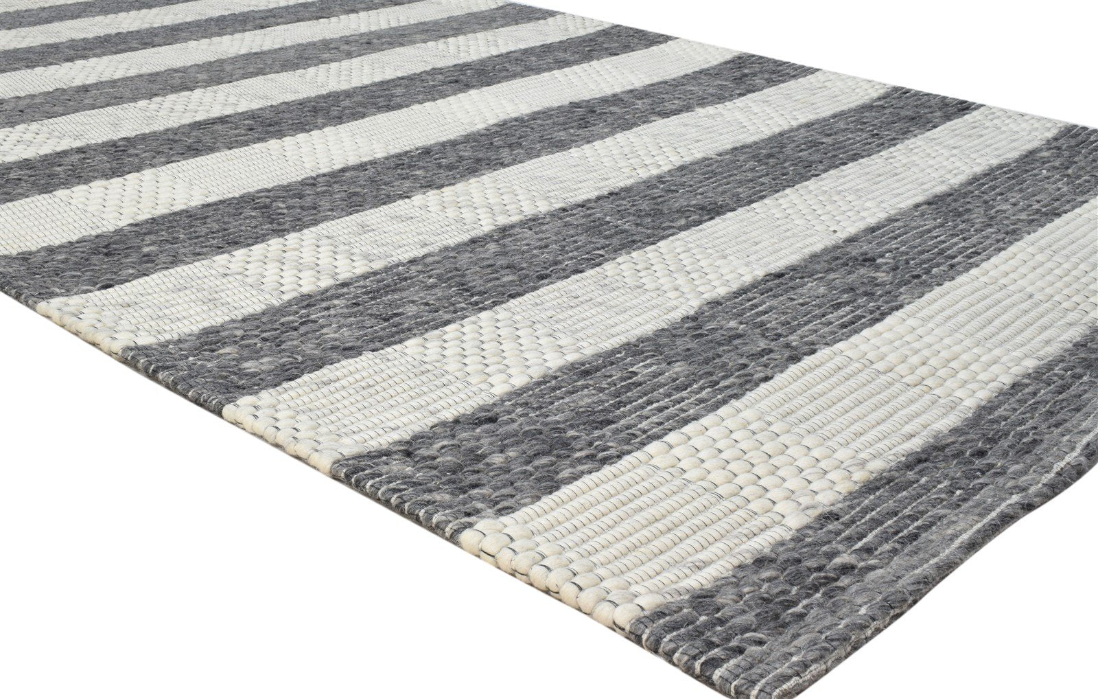 Wool Charcoal Rug 5X8 Modern Hand Woven Scandinavian Striped Room Size Carpet 