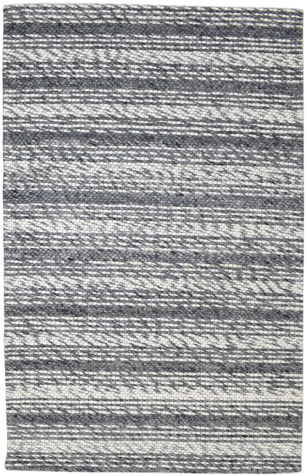 Wool Charcoal Rug 5X8 Modern Hand Woven Scandinavian Striped Room Size Carpet 