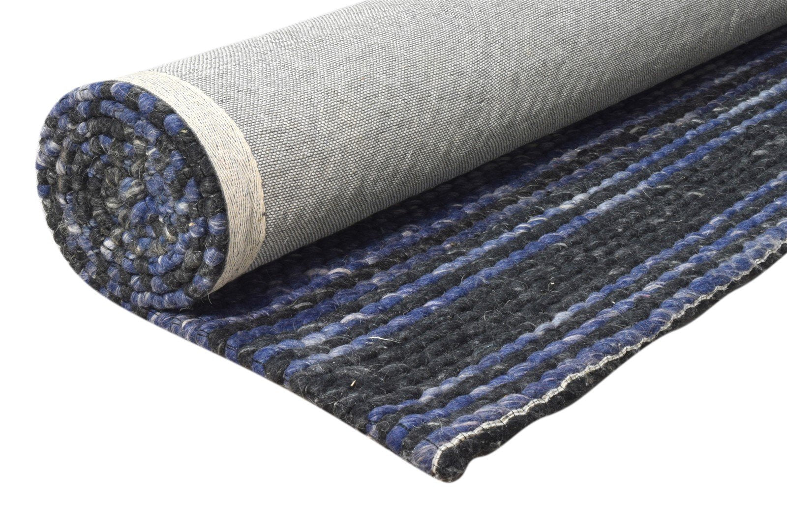 5' X 8' Rug Wool Blue Modern Hand Woven Scandinavian Striped Room Size Carpet 