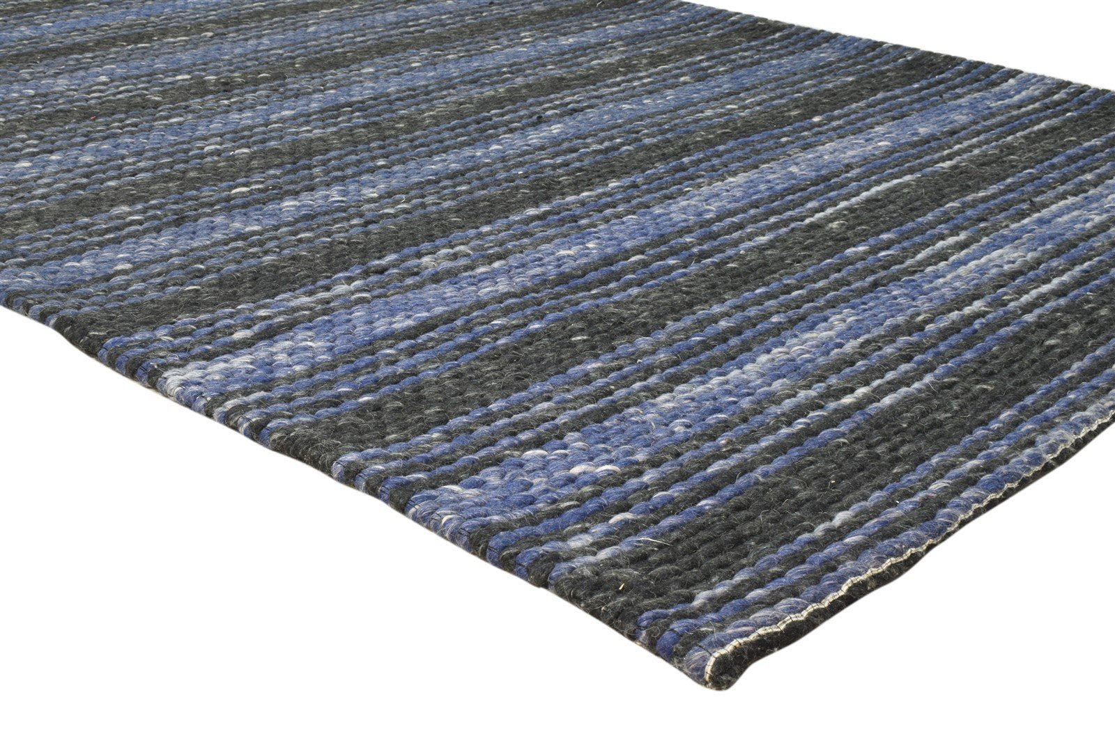 5' X 8' Rug Wool Blue Modern Hand Woven Scandinavian Striped Room Size Carpet 