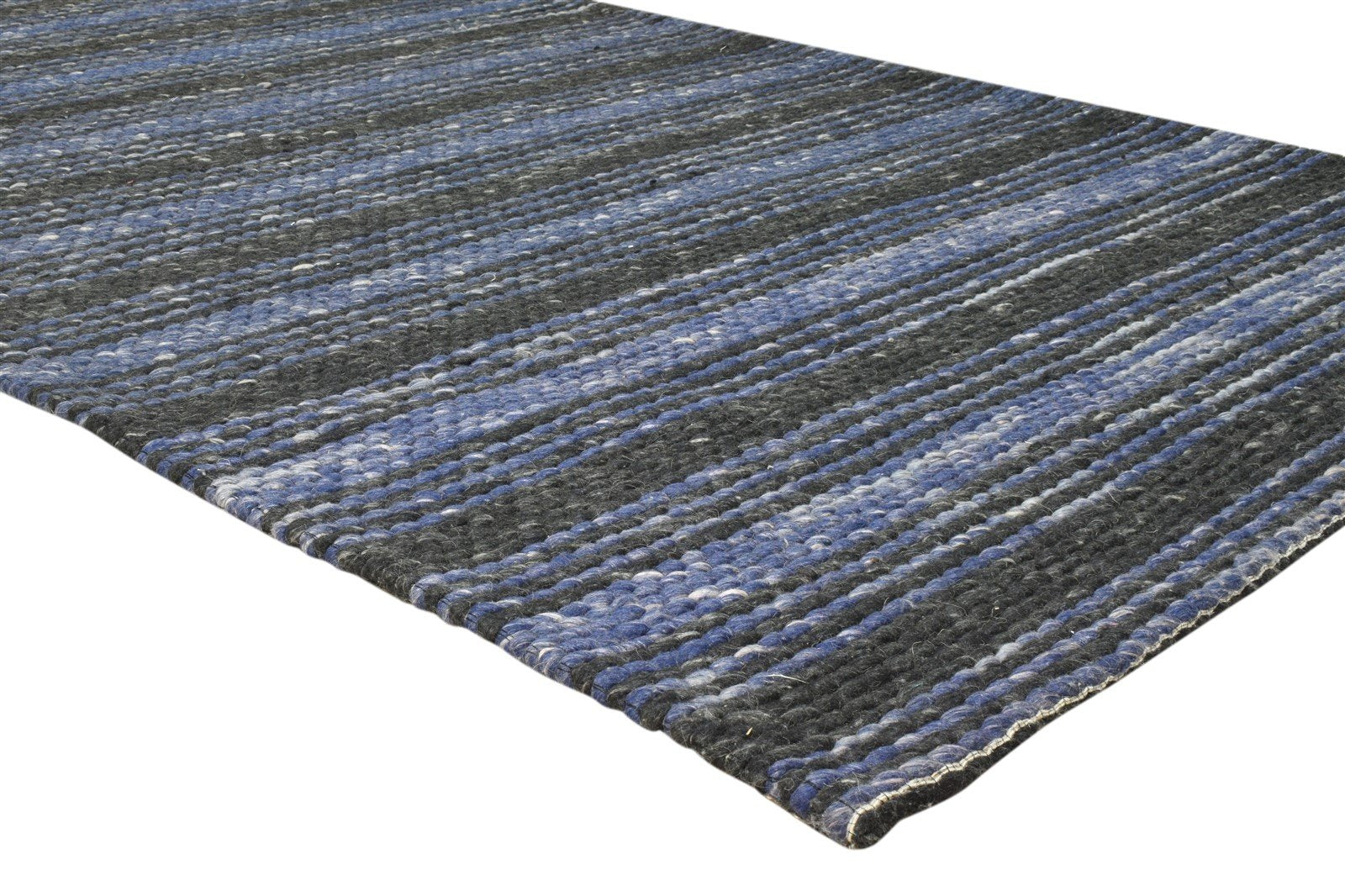 5' X 8' Rug Wool Blue Modern Hand Woven Scandinavian Striped Room Size Carpet 