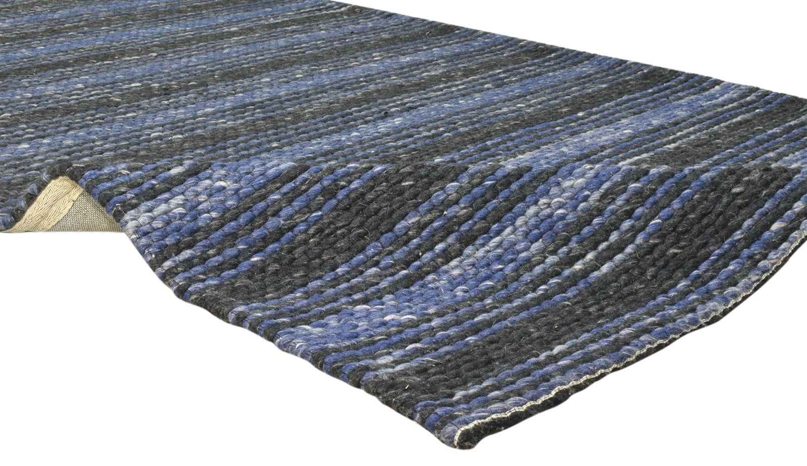 5' X 8' Rug Wool Blue Modern Hand Woven Scandinavian Striped Room Size Carpet 