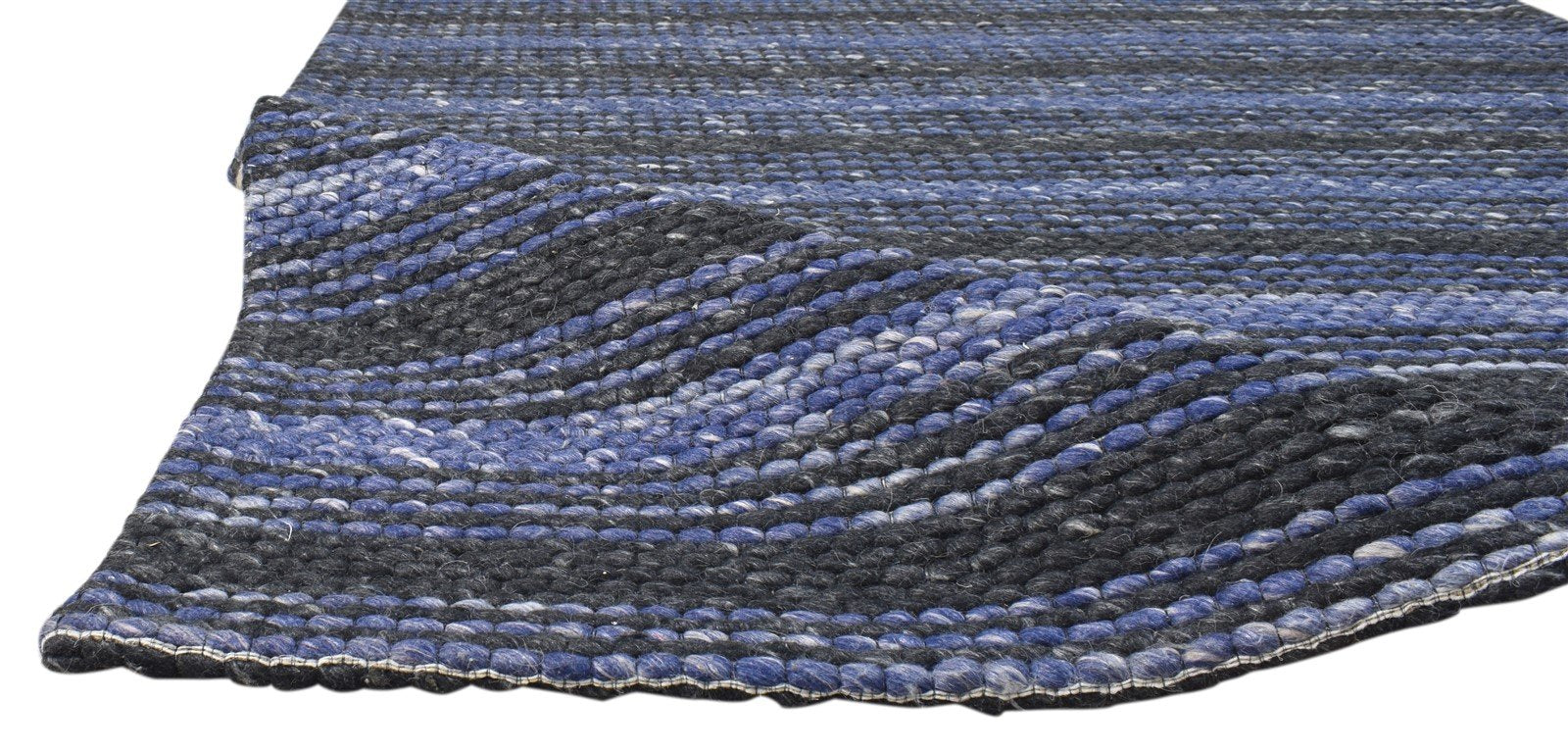 5' X 8' Rug Wool Blue Modern Hand Woven Scandinavian Striped Room Size Carpet 