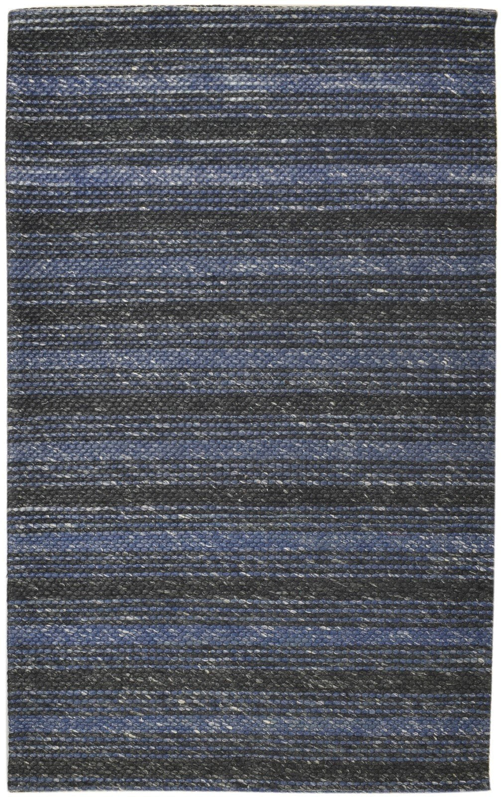 5' X 8' Rug Wool Blue Modern Hand Woven Scandinavian Striped Room Size Carpet