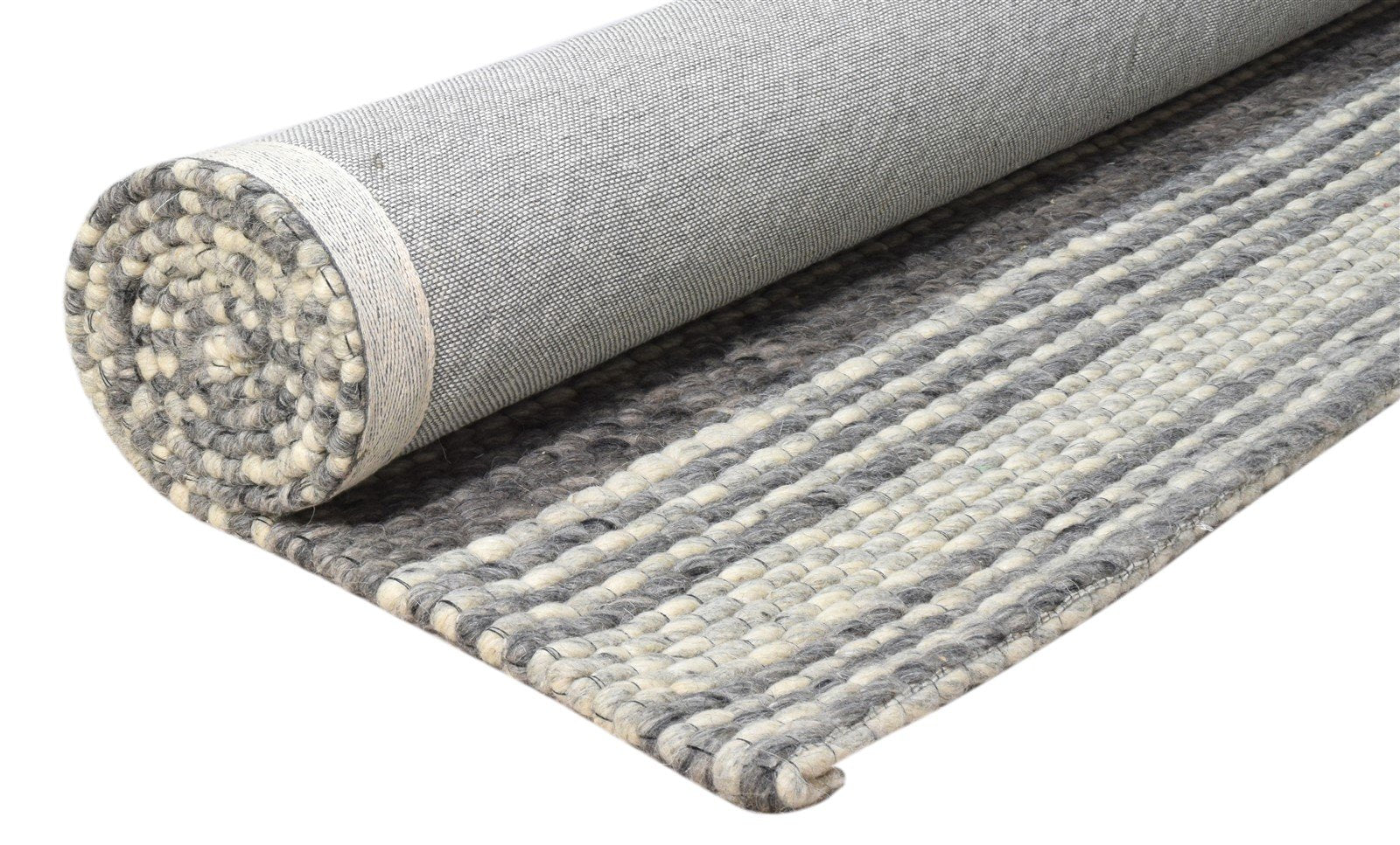 Hand Woven Grey Wool Rug 5' X 8' Modern Scandinavian Striped Room Size Carpet 