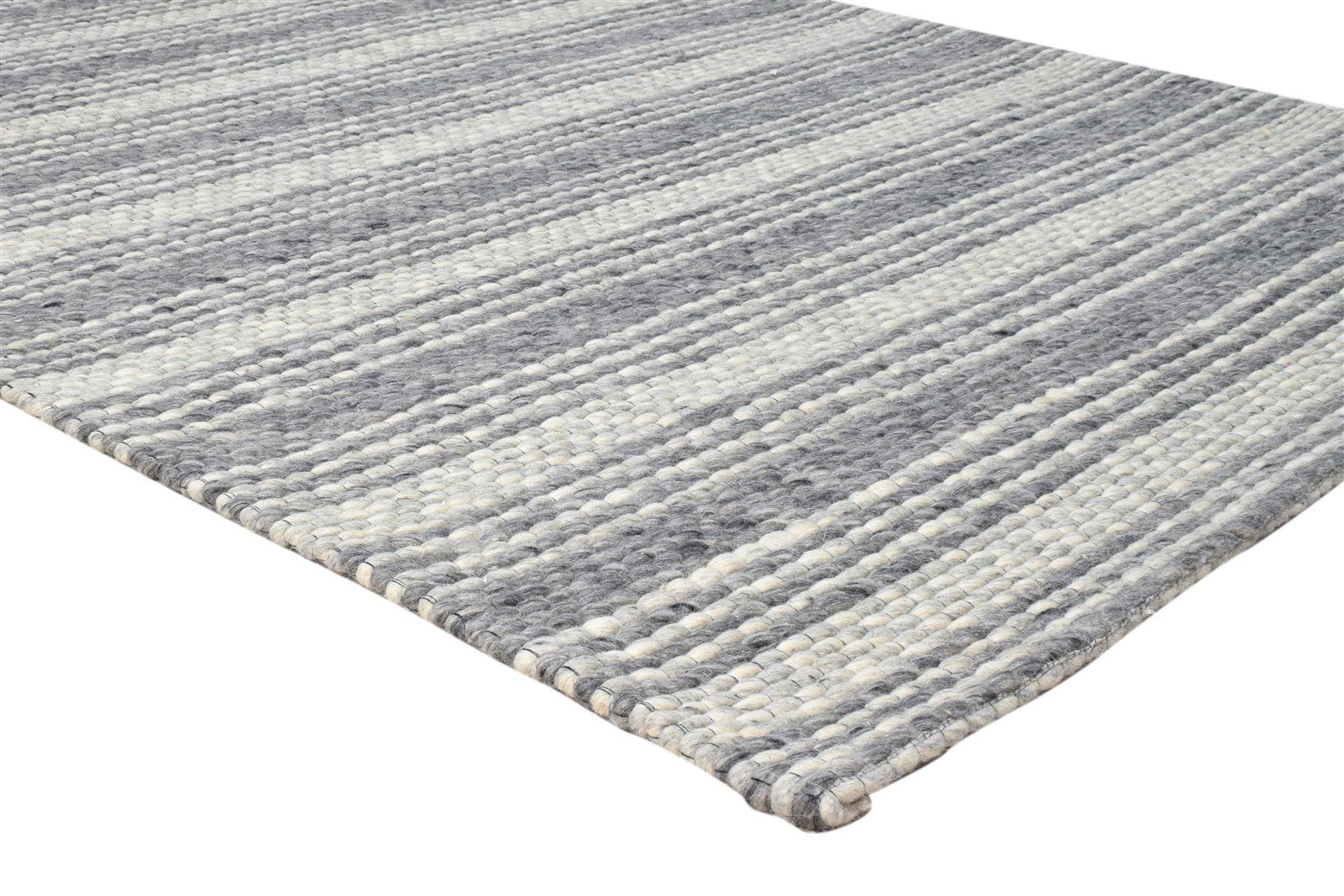 Hand Woven Grey Wool Rug 5' X 8' Modern Scandinavian Striped Room Size Carpet 