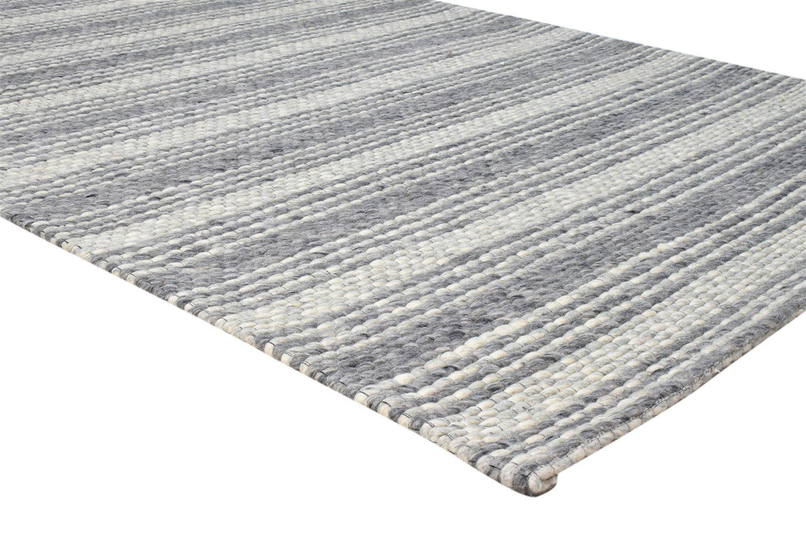 Hand Woven Grey Wool Rug 5' X 8' Modern Scandinavian Striped Room Size Carpet 