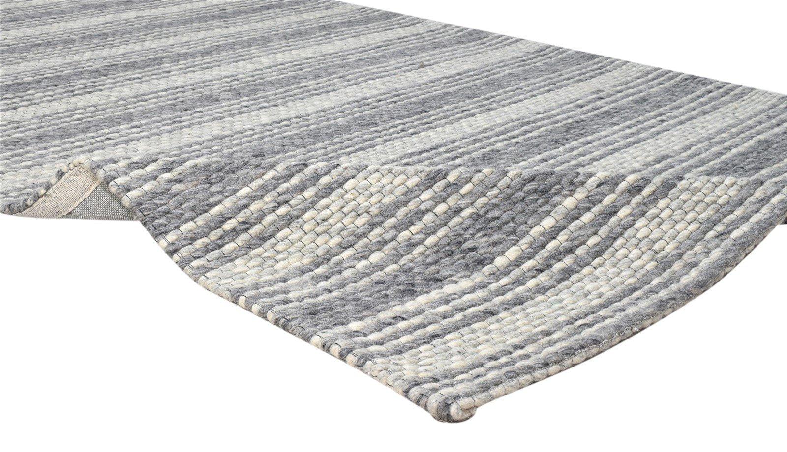 Hand Woven Grey Wool Rug 5' X 8' Modern Scandinavian Striped Room Size Carpet 