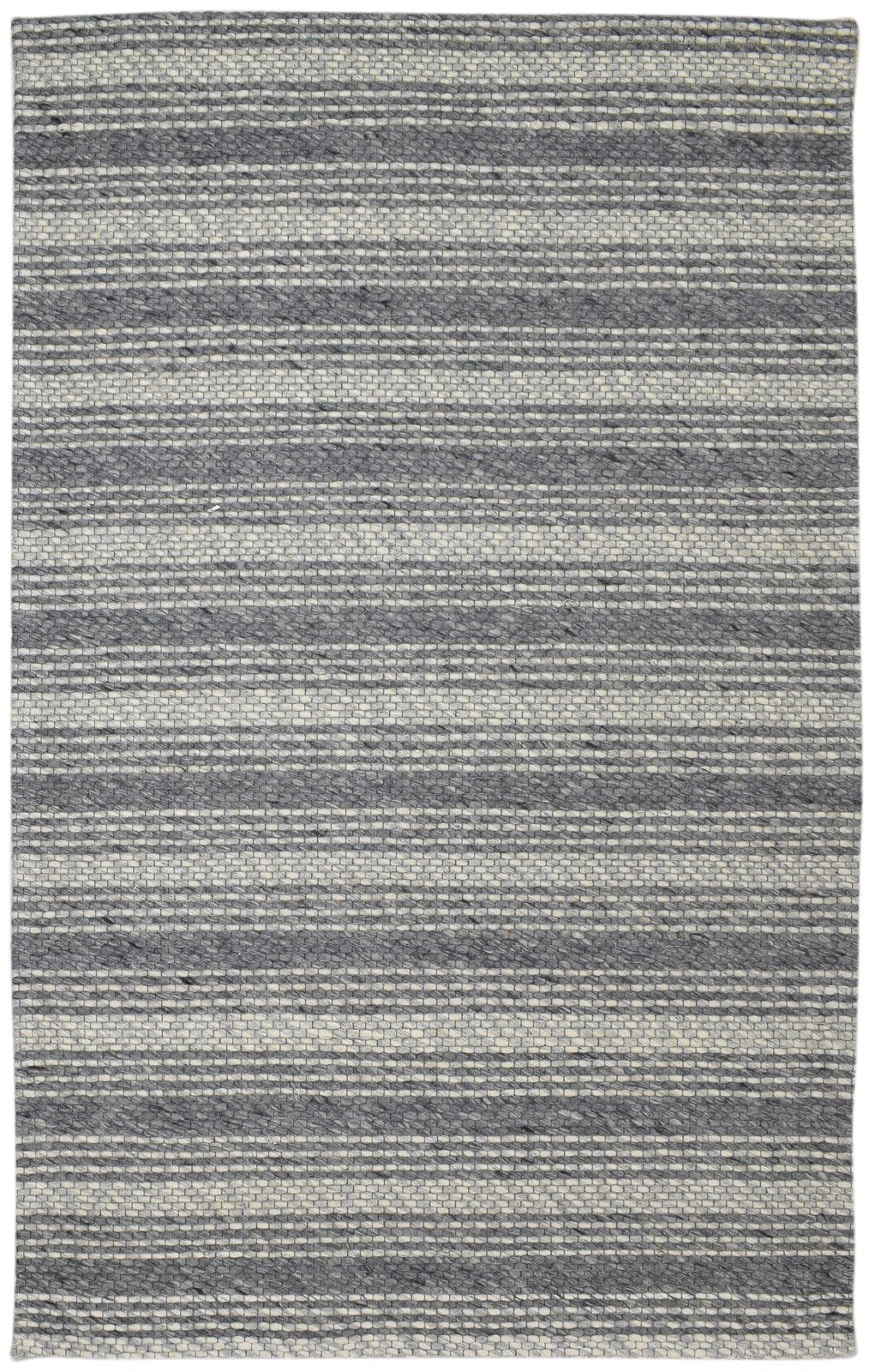 Hand Woven Grey Wool Rug 5' X 8' Modern Scandinavian Striped Room Size Carpet