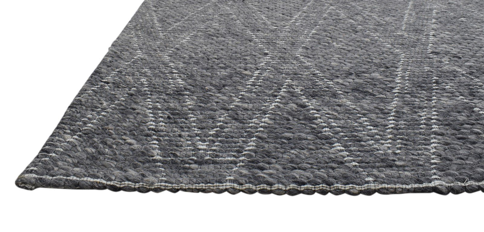 Charcoal Wool Rug 5X8 Modern Hand Woven Scandinavian Diamond Room Size Carpet