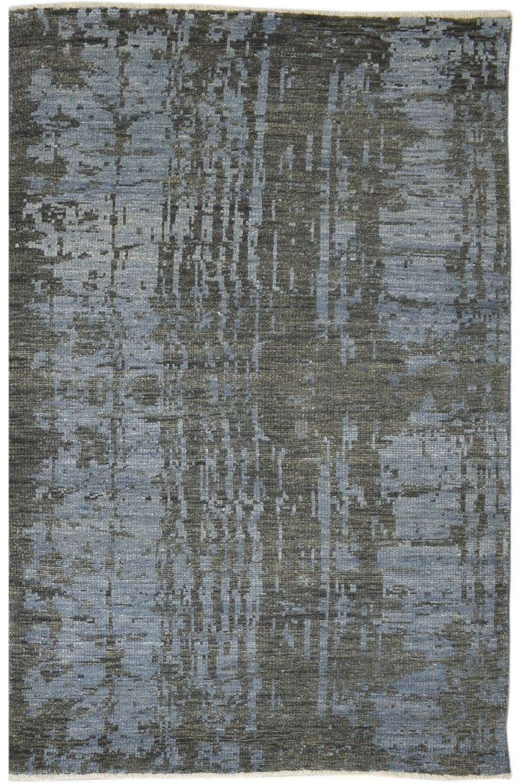 Wool Silk Blue Rug 4' X 6' Modern Hand Knotted Indian Abstract Room Size Carpet