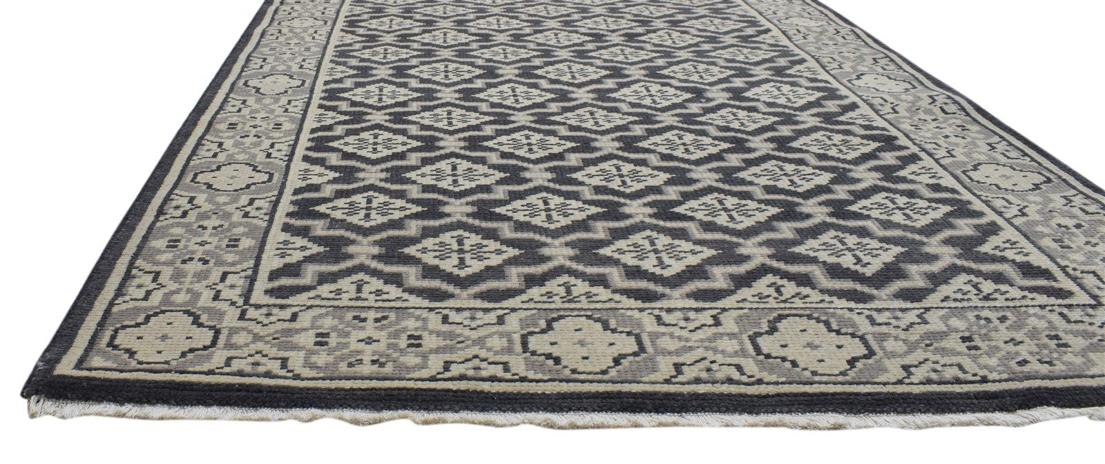 Hand Knotted Black Wool Rug 4' X 6' Persian Oriental Trellis Room Size Carpet