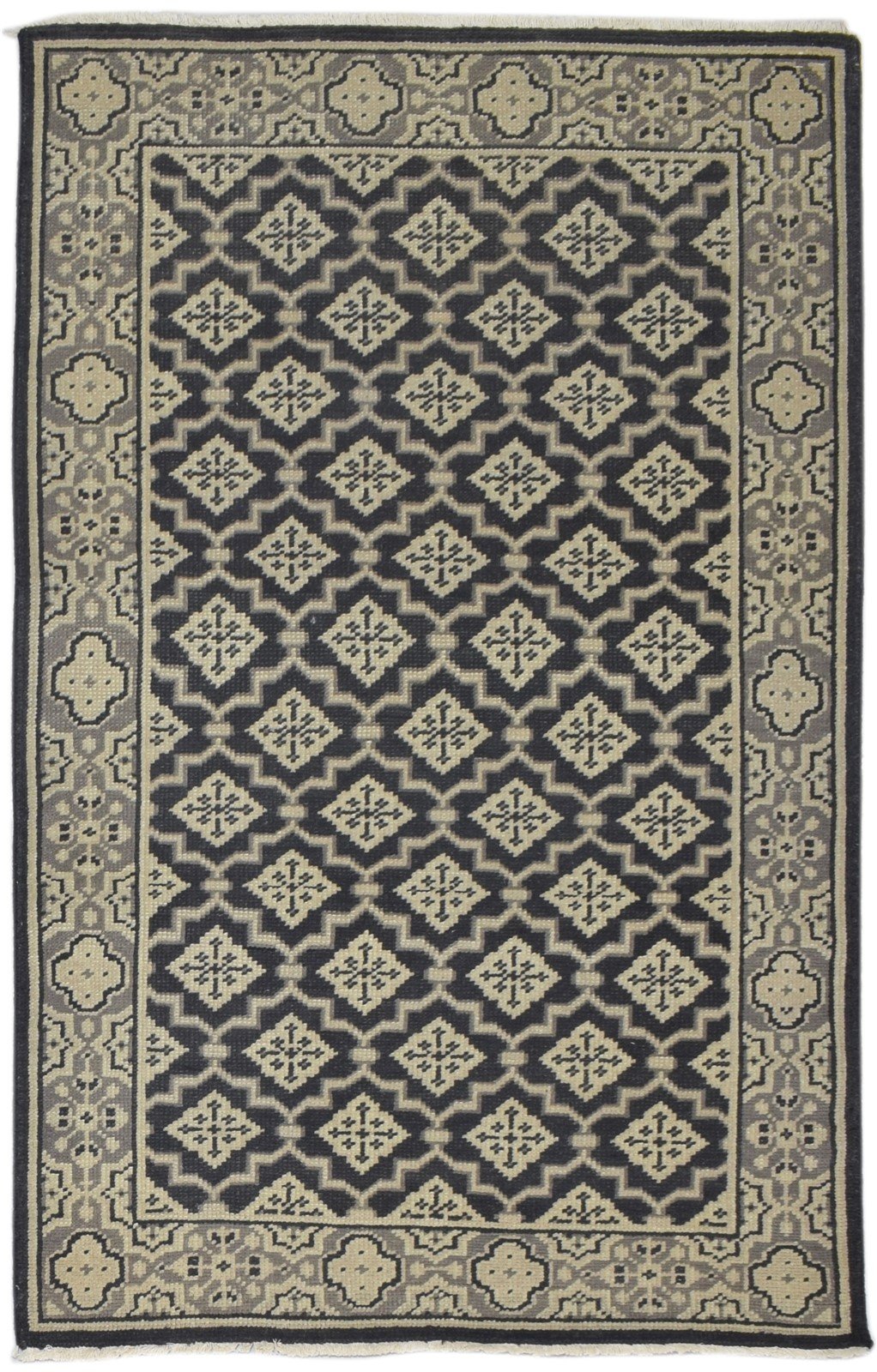 Hand Knotted Black Wool Rug 4' X 6' Persian Oriental Trellis Room Size Carpet