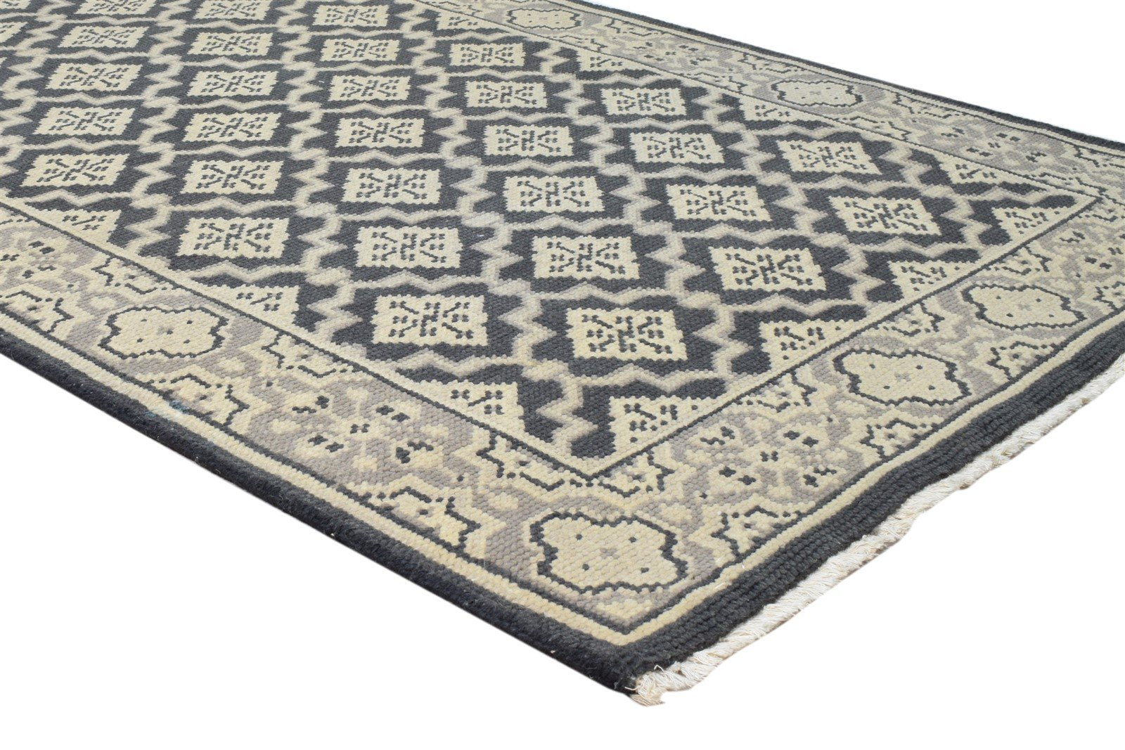 Hand Knotted Black Wool Rug 6' X 3' Persian Oriental Trellis Room Size Carpet 