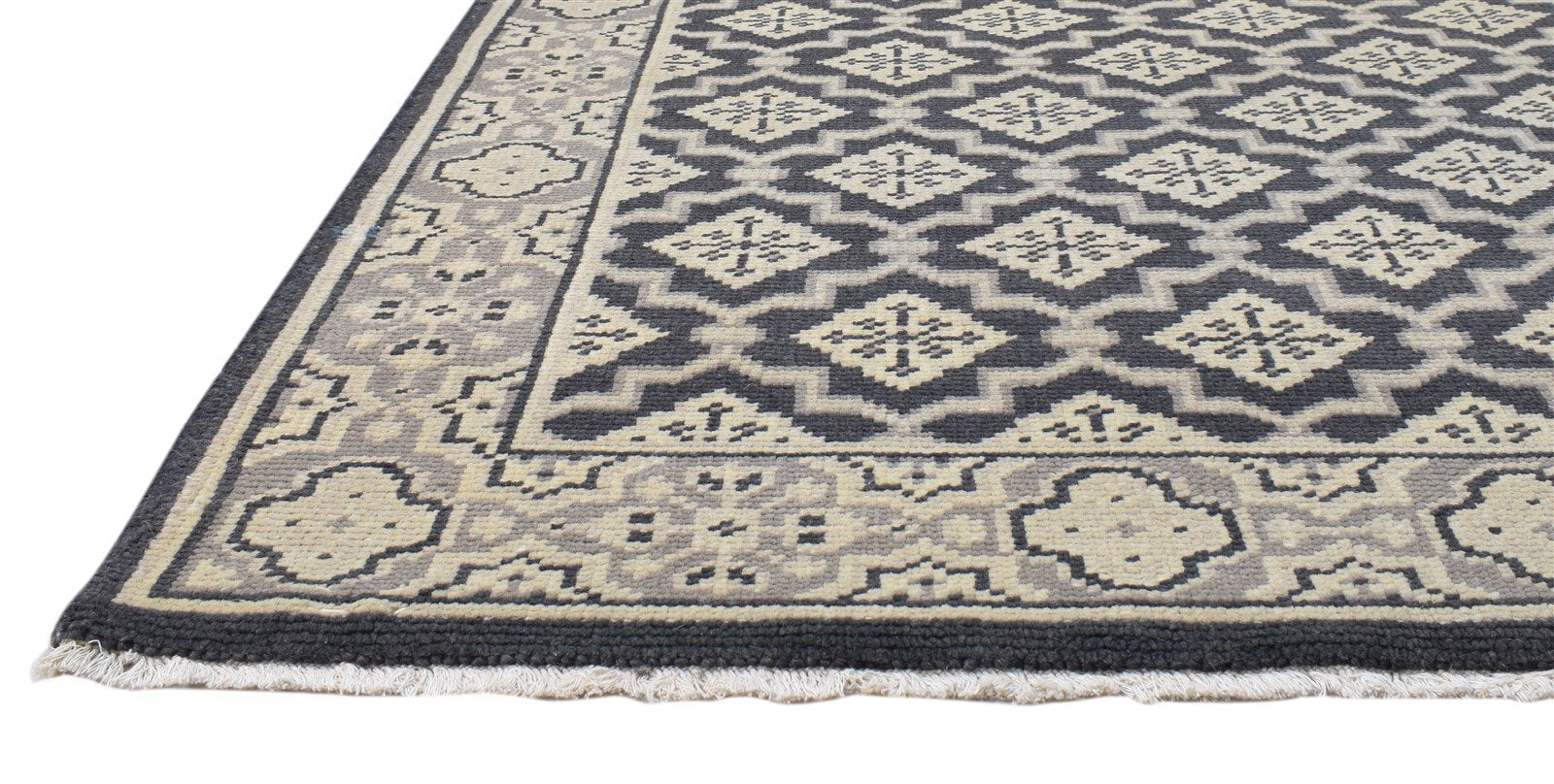 Hand Knotted Black Wool Rug 6' X 3' Persian Oriental Trellis Room Size Carpet