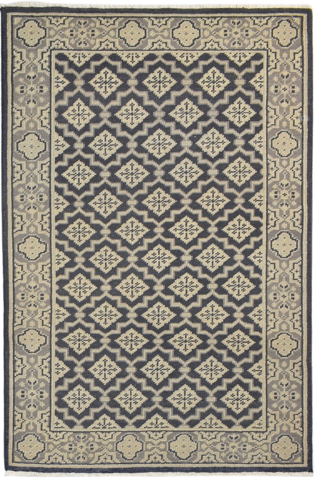 Hand Knotted Black Wool Rug 6' X 3' Persian Oriental Trellis Room Size Carpet