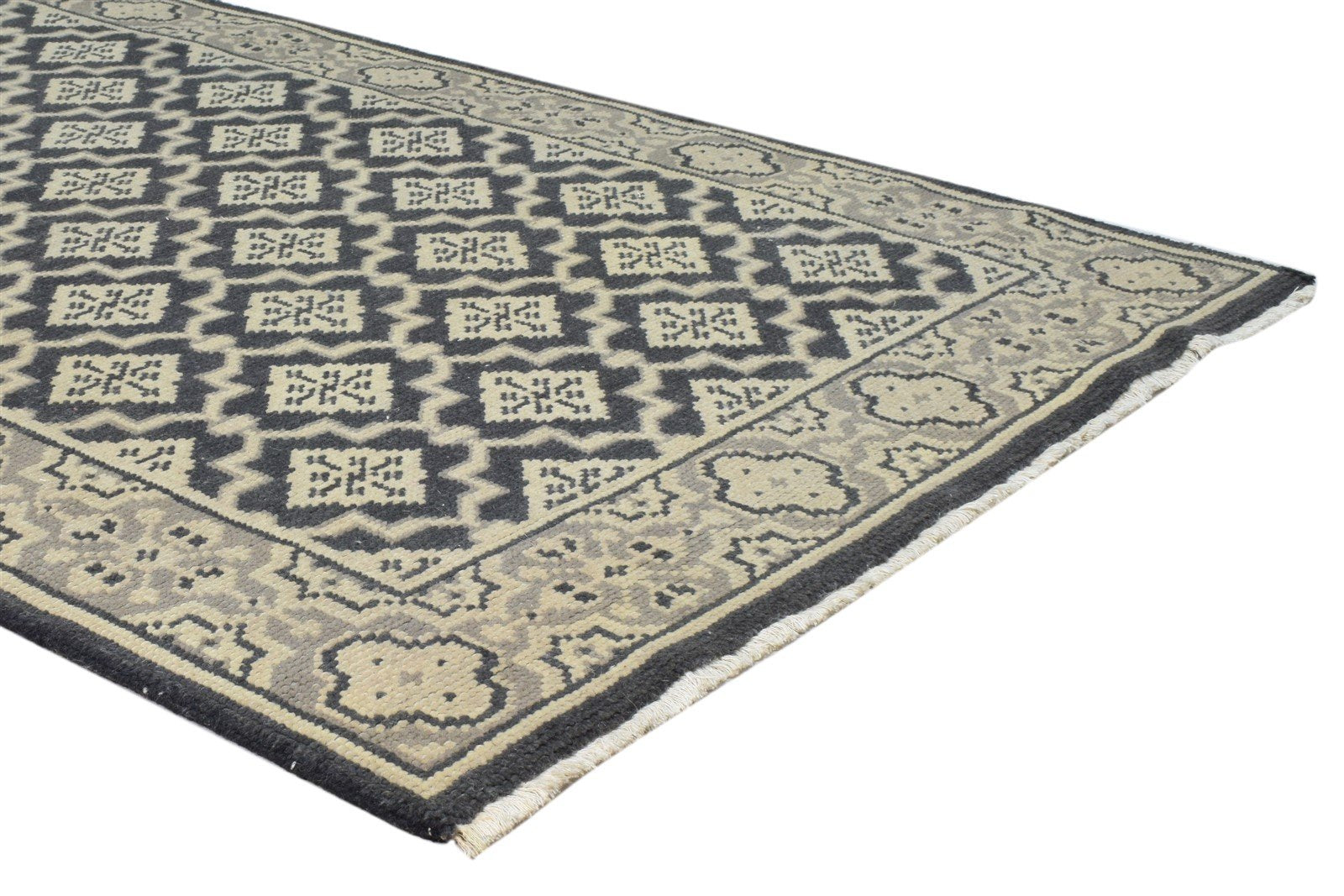 Black Wool Rug 4' X 6' Persian Hand Knotted Oriental Trellis Room Size Carpet 