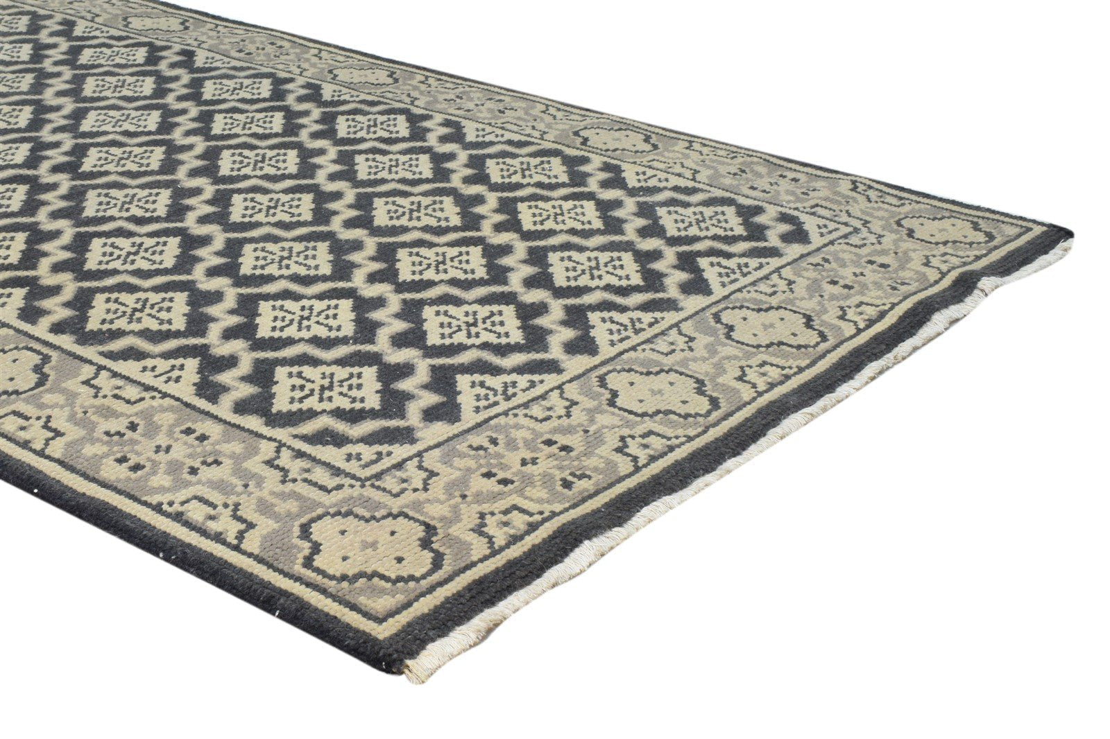 Black Wool Rug 4' X 6' Persian Hand Knotted Oriental Trellis Room Size Carpet 