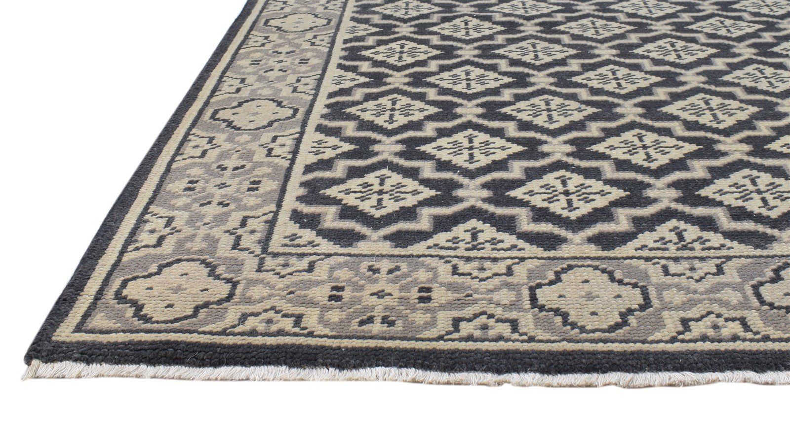 Black Wool Rug 4' X 6' Persian Hand Knotted Oriental Trellis Room Size Carpet