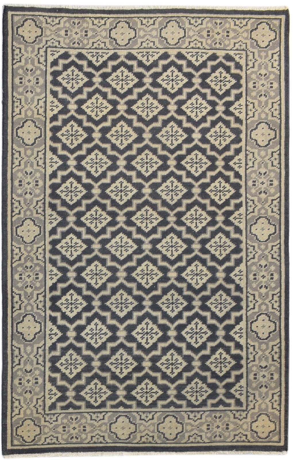 Black Wool Rug 4' X 6' Persian Hand Knotted Oriental Trellis Room Size Carpet