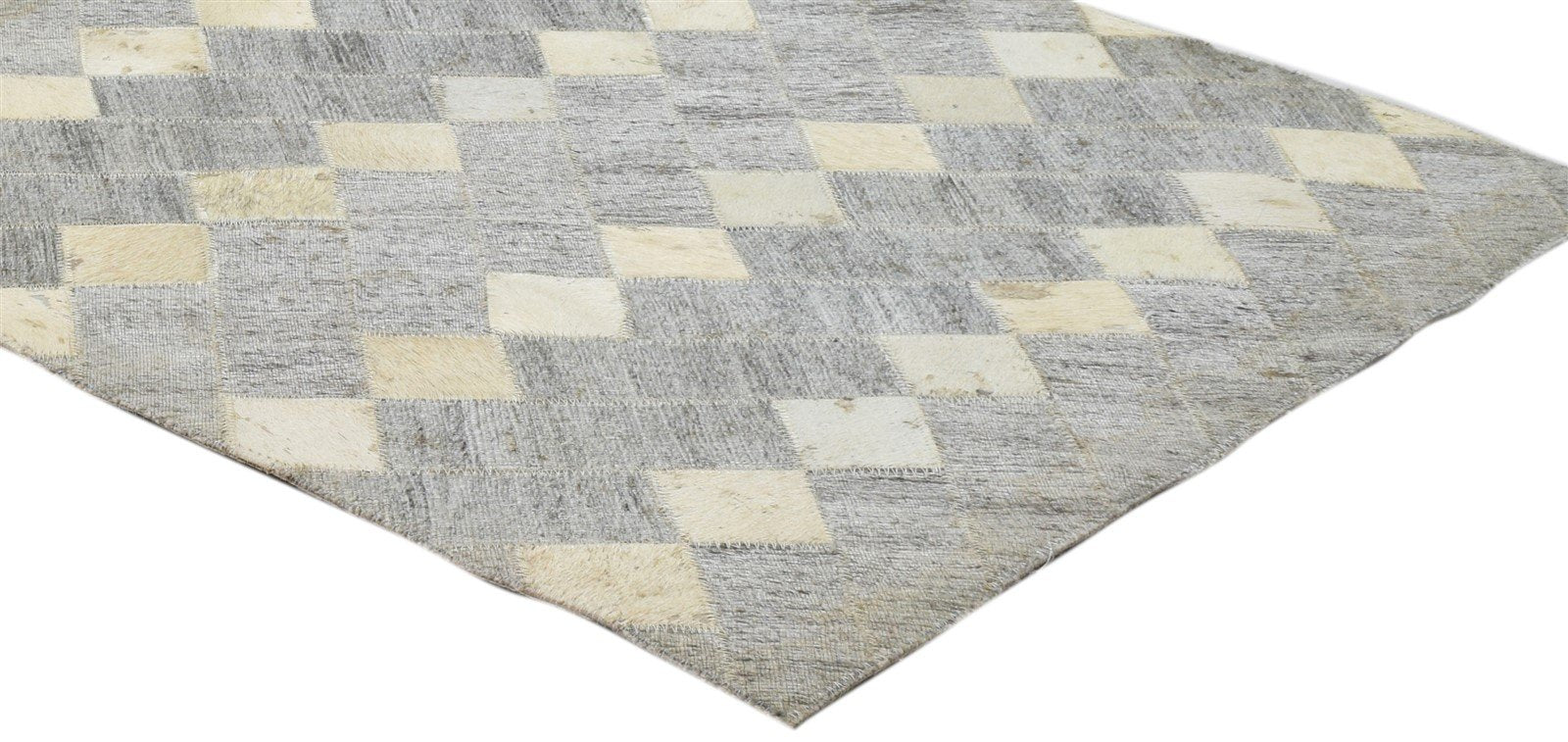 Leather Cowhide / Jacquard Grey Rug 2x2 Modern Hand Woven Diamond 2'0"X2'0" 